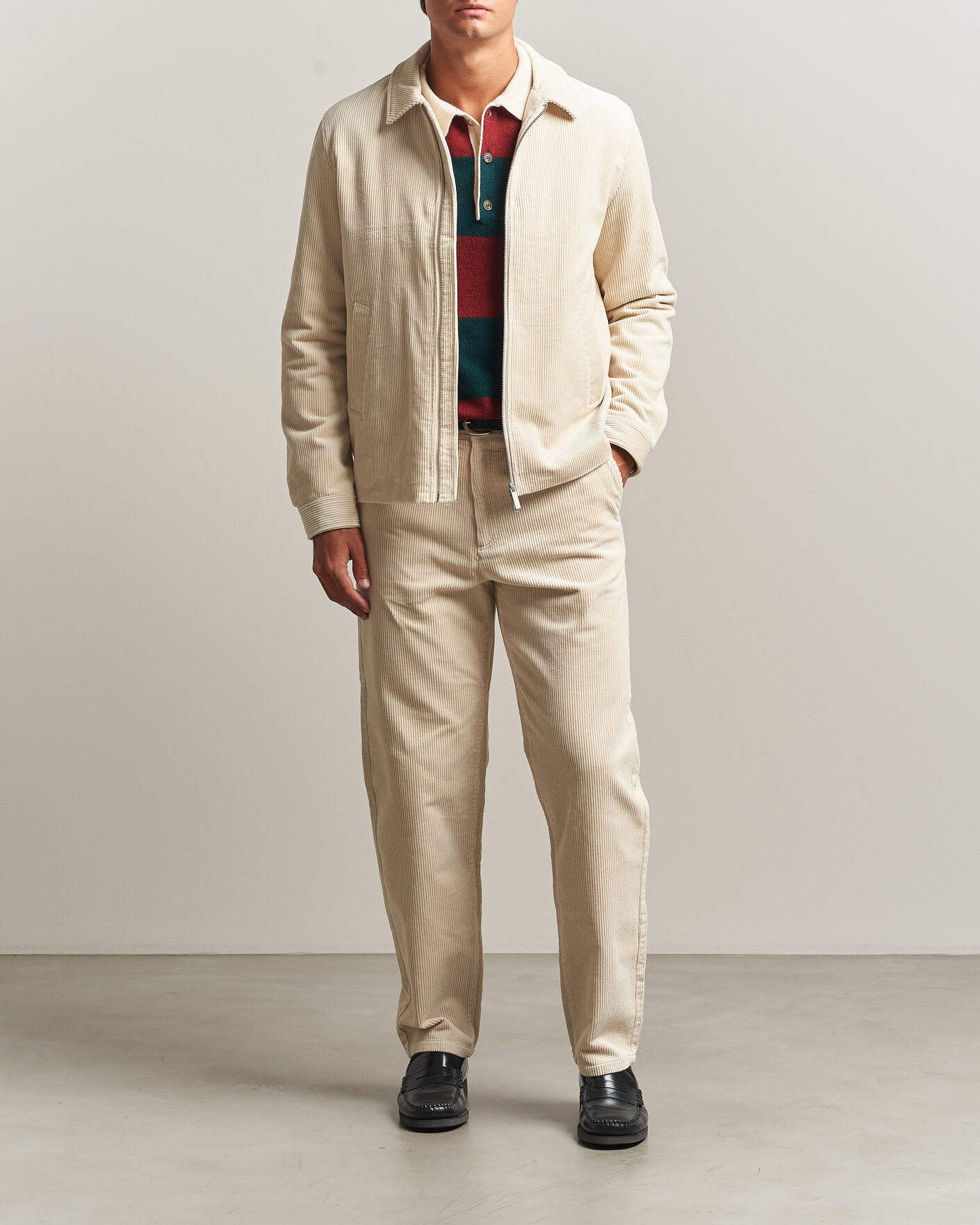 Uomini | Giacche | LES DEUX | Corduroy Zipper Coach Jacket Ivory