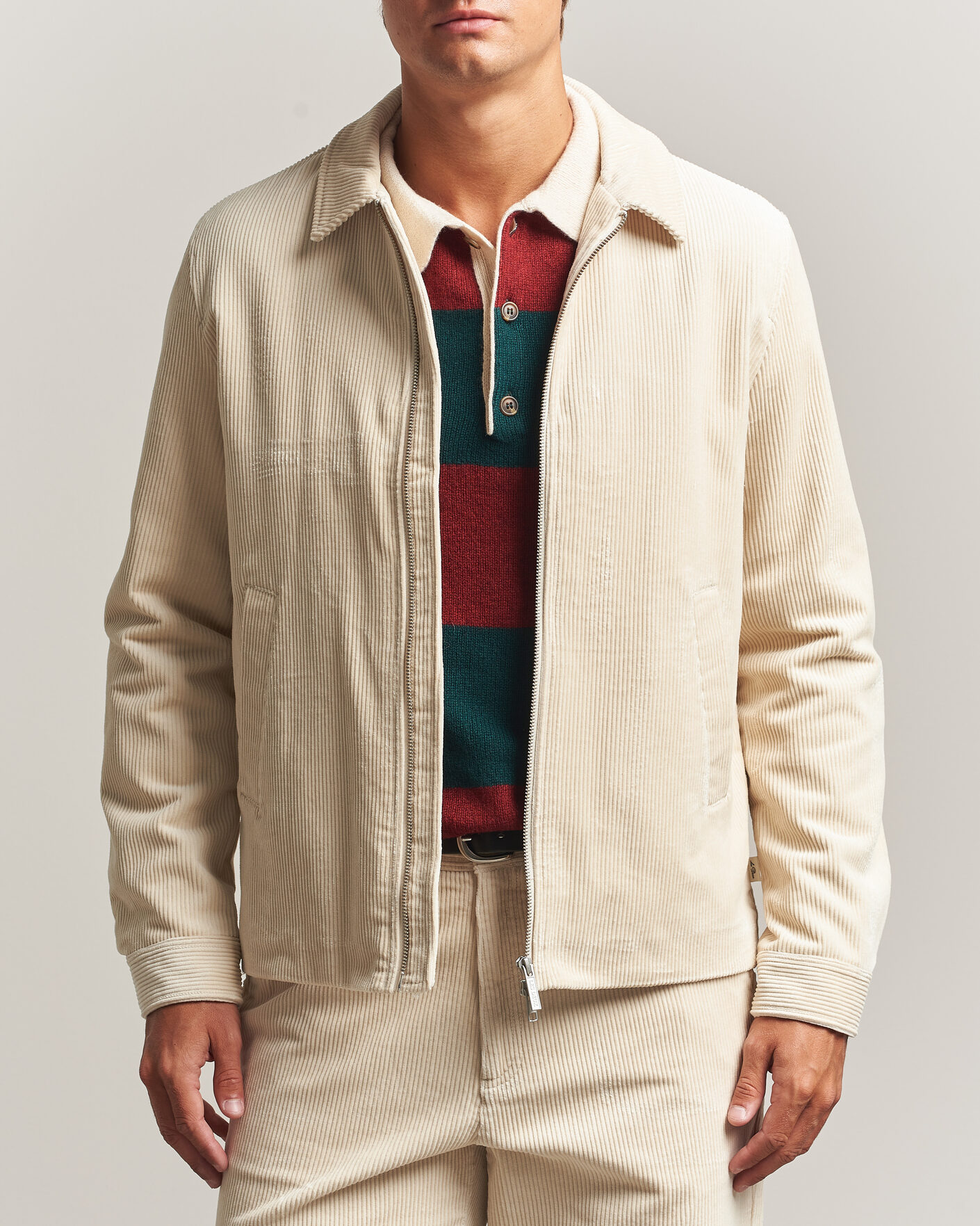 Uomini | Giacche | LES DEUX | Corduroy Zipper Coach Jacket Ivory