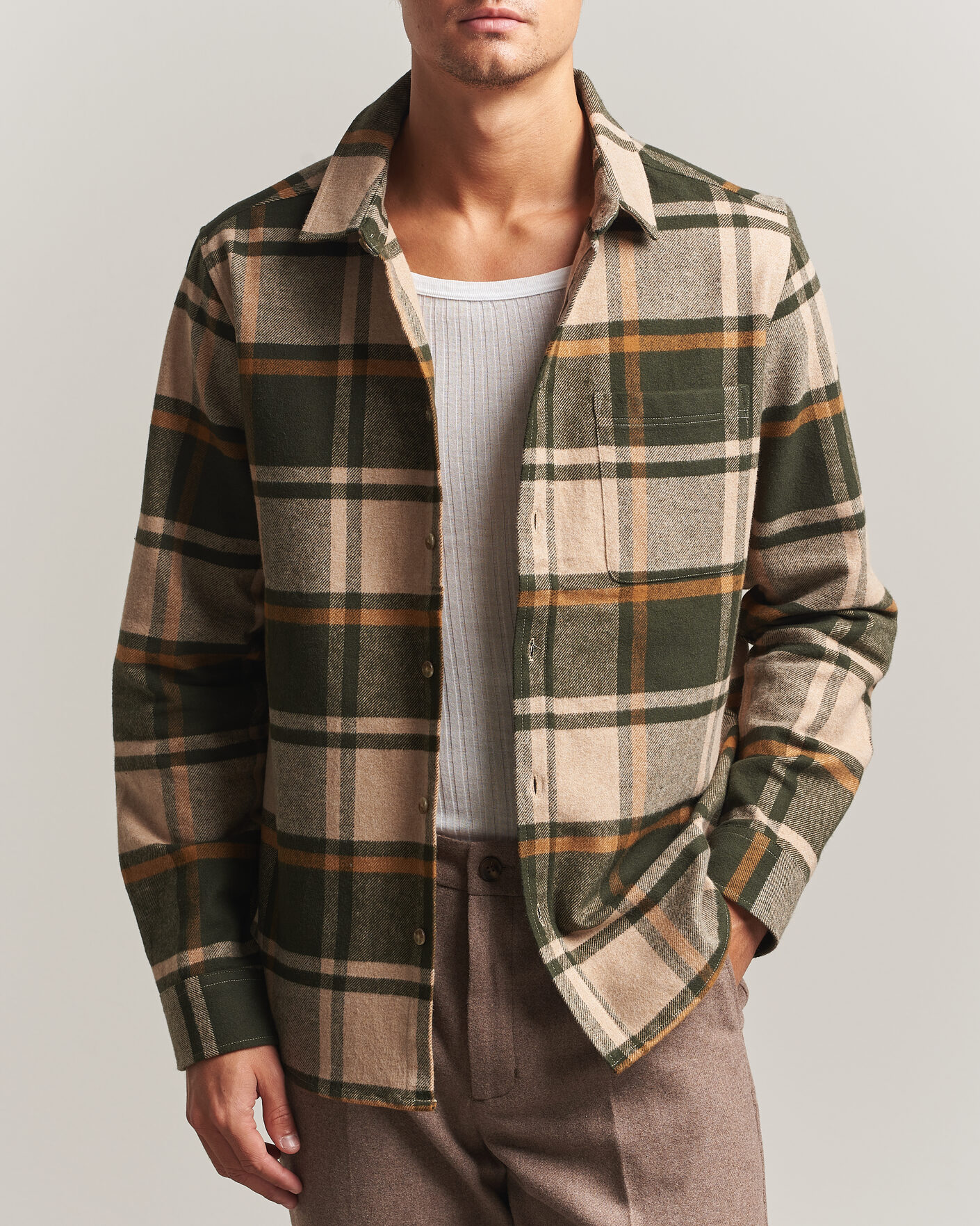 Uomini | Camicie | LES DEUX | Check Flannel Shirt Rosin Green