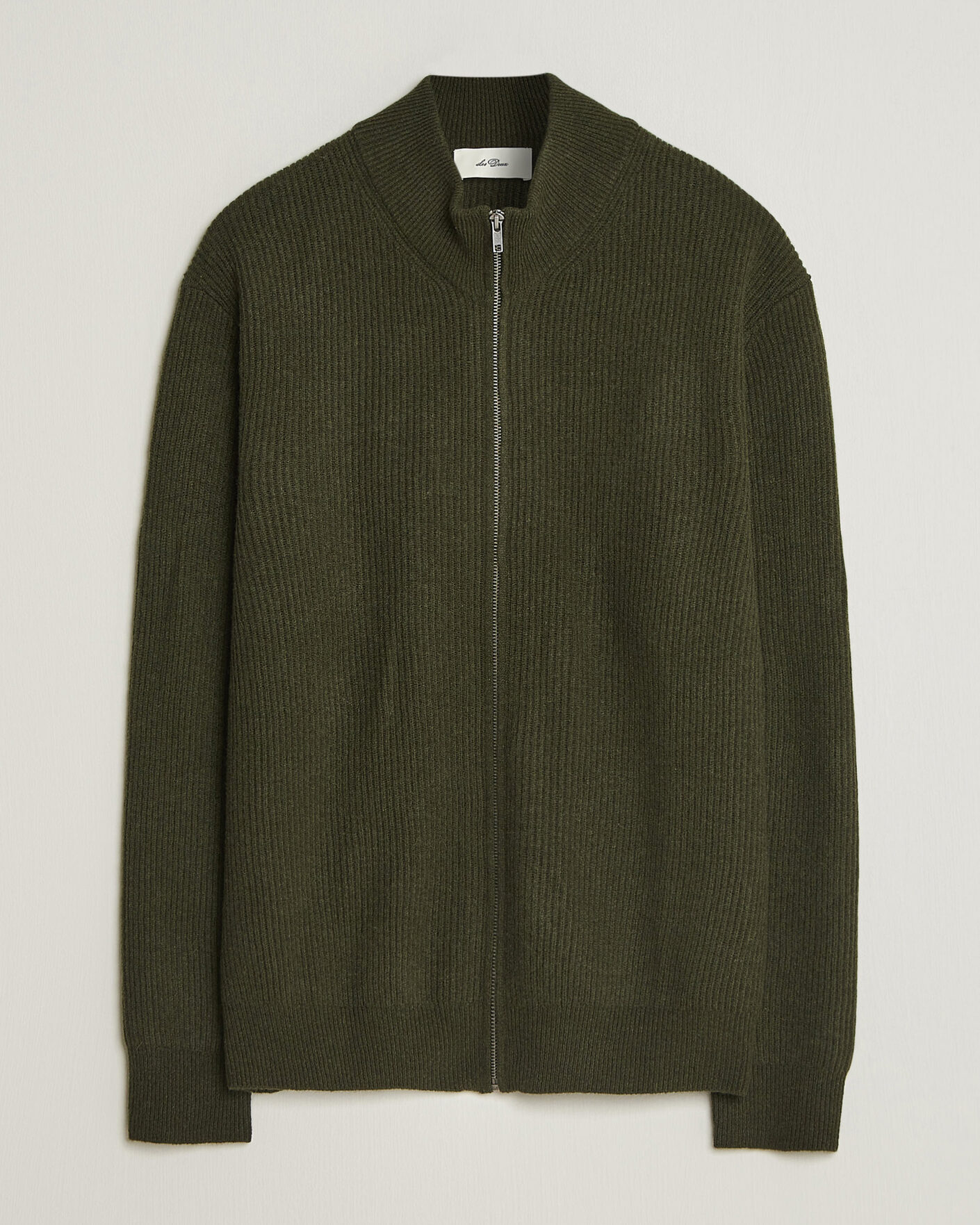 Uomini | Maglieria | LES DEUX | Wool Rib Knitter Zip Rosin Green