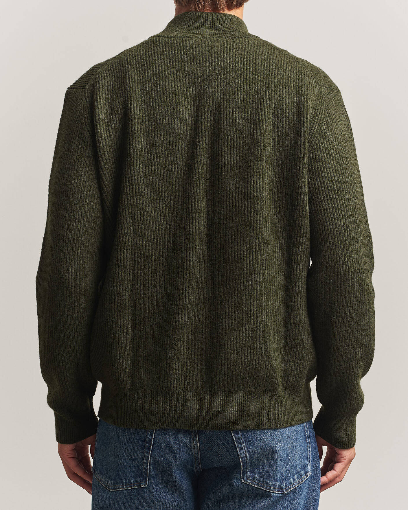 Uomini | Maglieria | LES DEUX | Wool Rib Knitter Zip Rosin Green