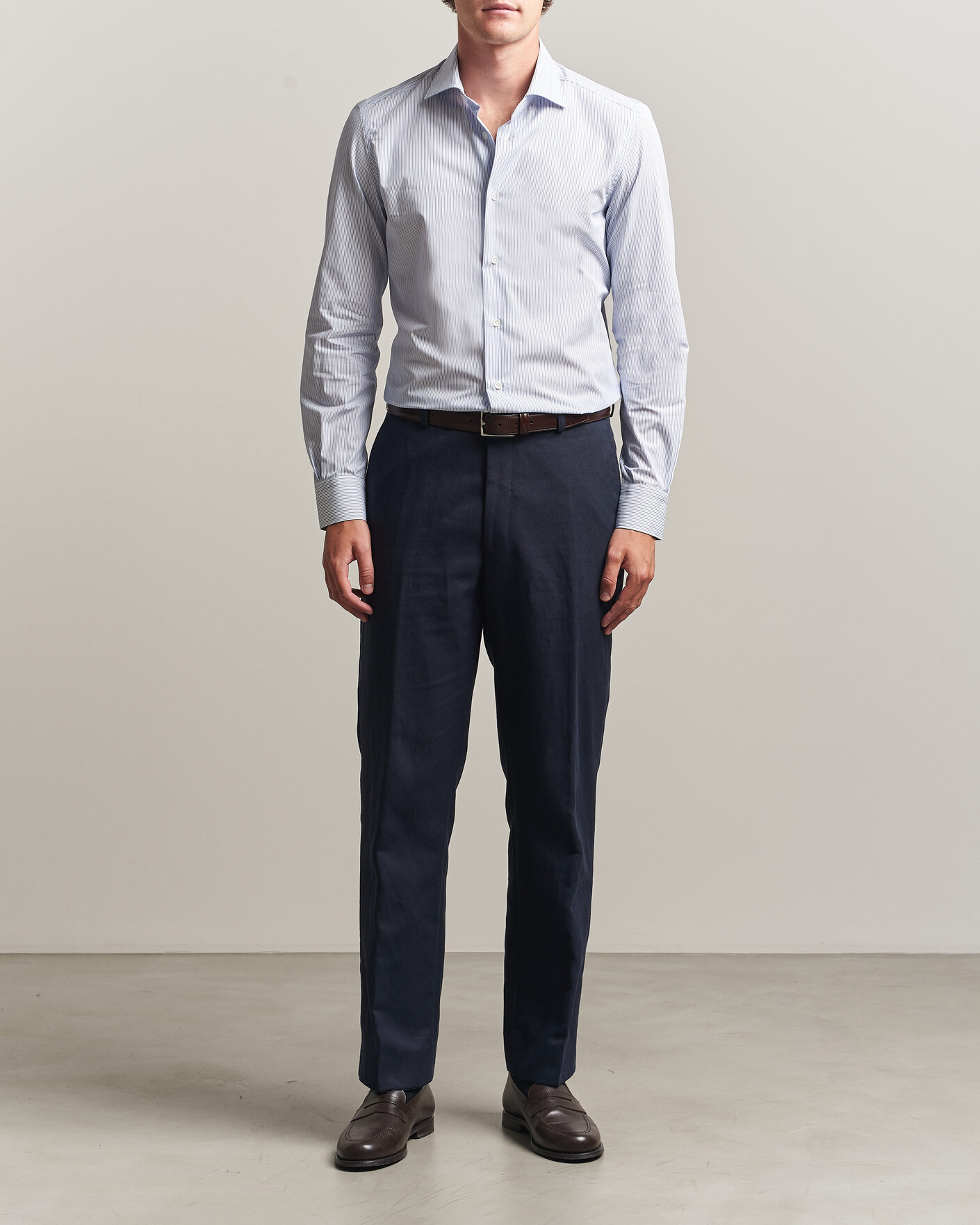 Uomini | Camicie | Mazzarelli | Soft Cotton Popeline Shirt Blue Stripe
