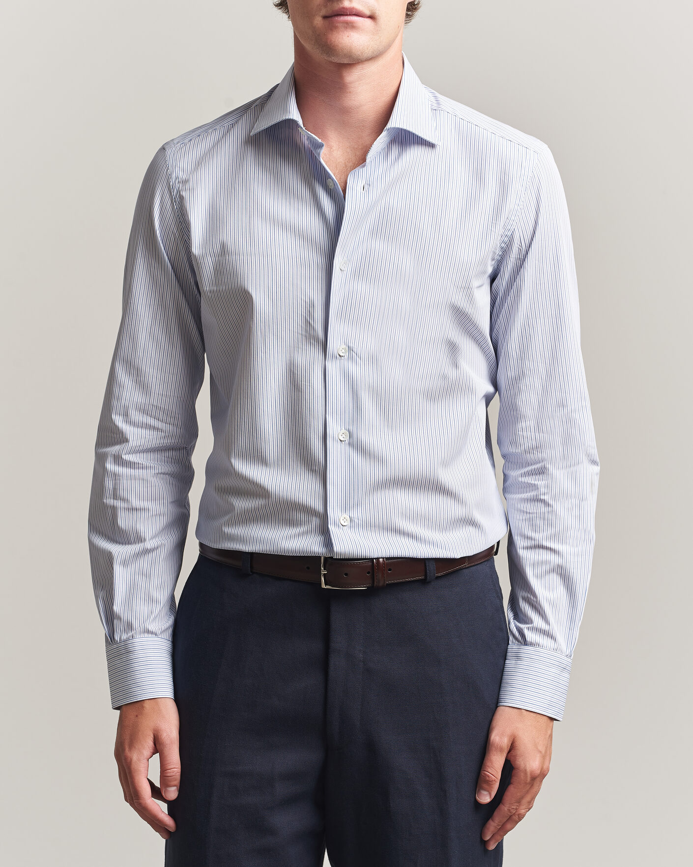 Uomini | Camicie | Mazzarelli | Soft Cotton Popeline Shirt Blue Stripe
