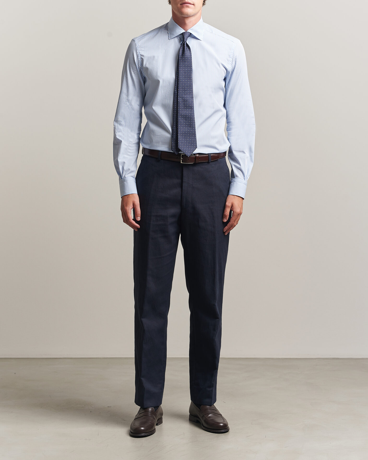 Uomini | Camicie | Mazzarelli | Soft Cotton Popeline Shirt Light Blue Stripe