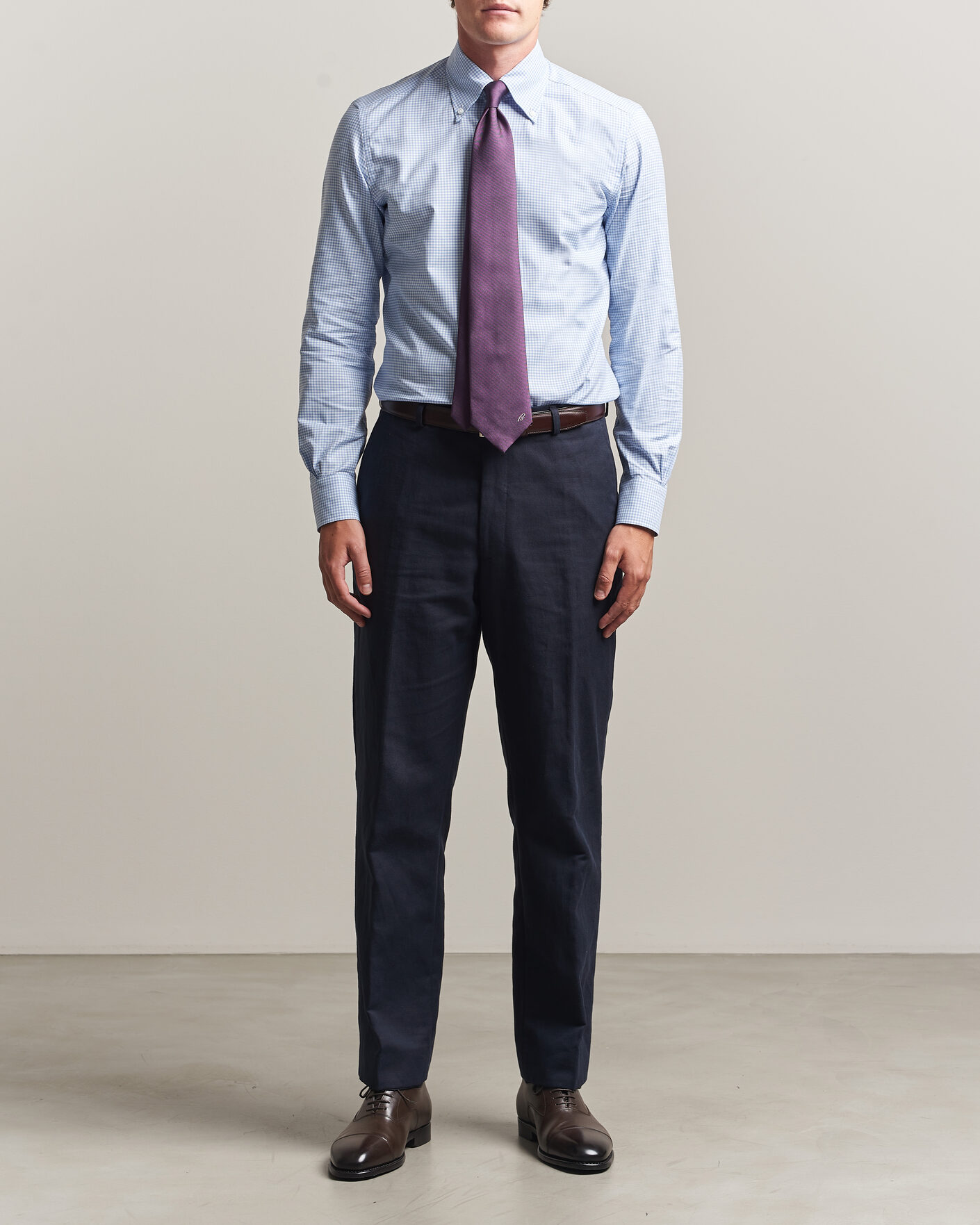 Uomini | Camicie | Mazzarelli | Soft Oxford Button Down Shirt Light Blue Check