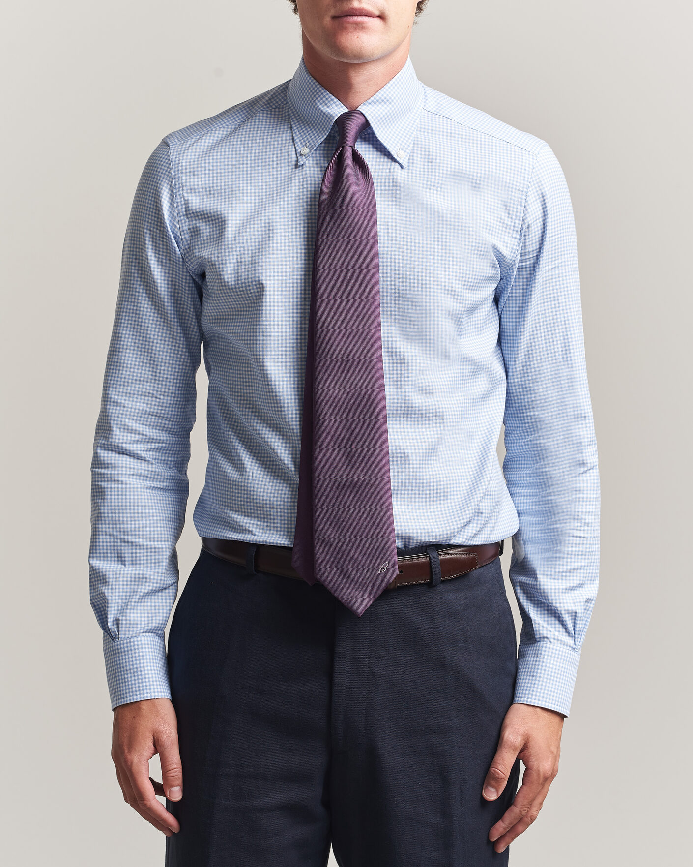Uomini | Camicie | Mazzarelli | Soft Oxford Button Down Shirt Light Blue Check