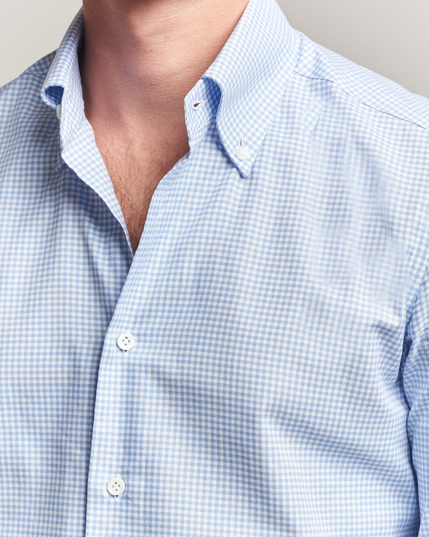 Uomini | Camicie | Mazzarelli | Soft Oxford Button Down Shirt Light Blue Check
