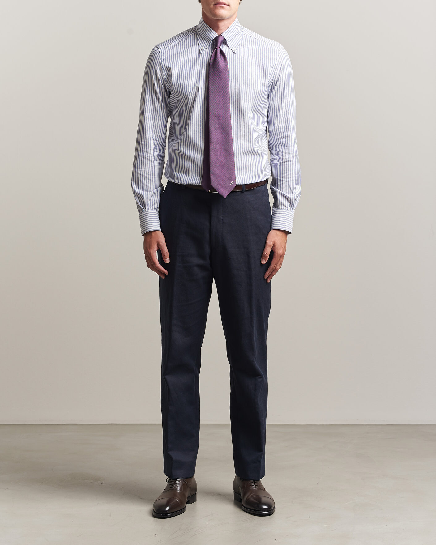Uomini | Camicie | Mazzarelli | Soft Oxford Button Down Shirt Blue Stripe