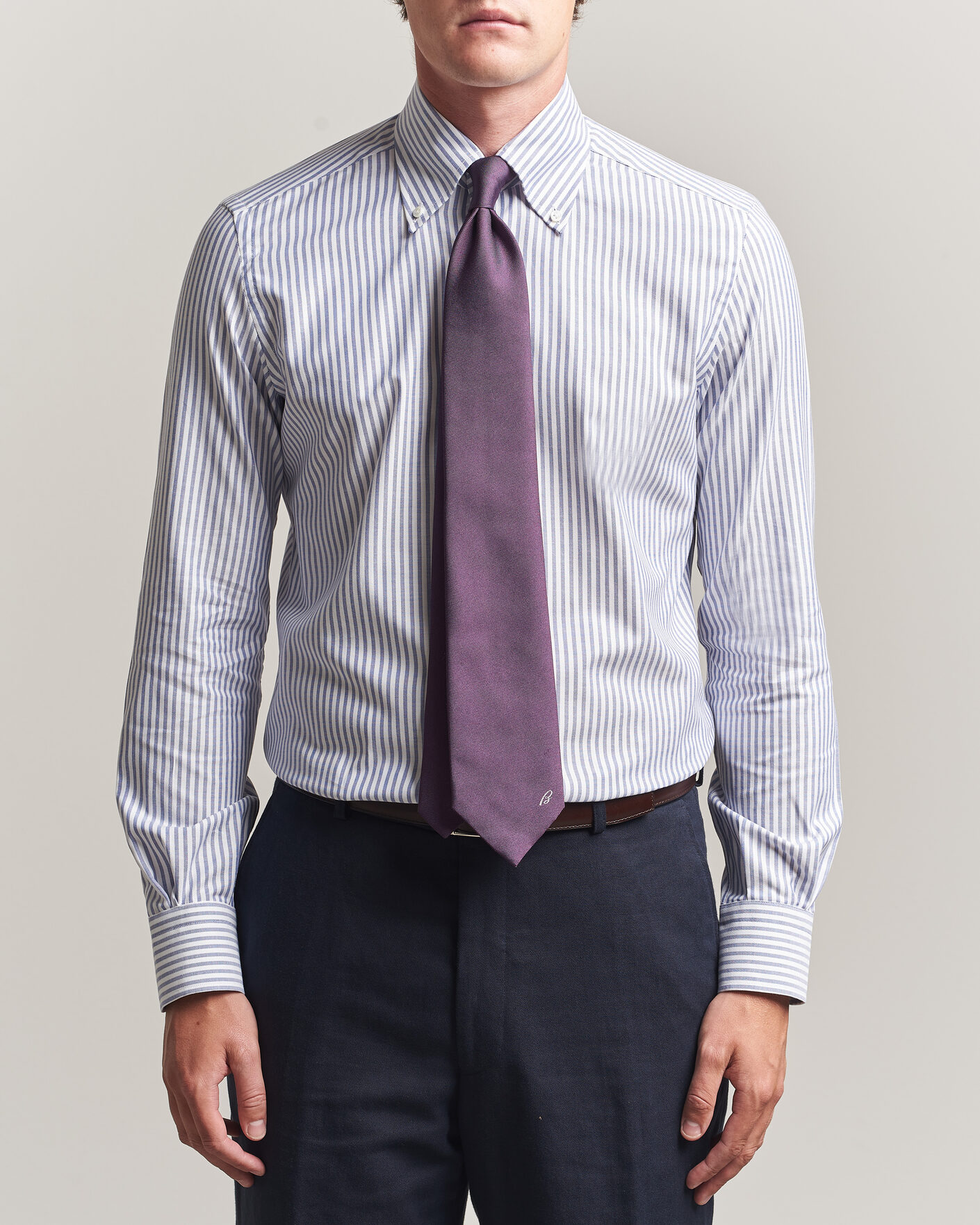 Uomini | Camicie | Mazzarelli | Soft Oxford Button Down Shirt Blue Stripe