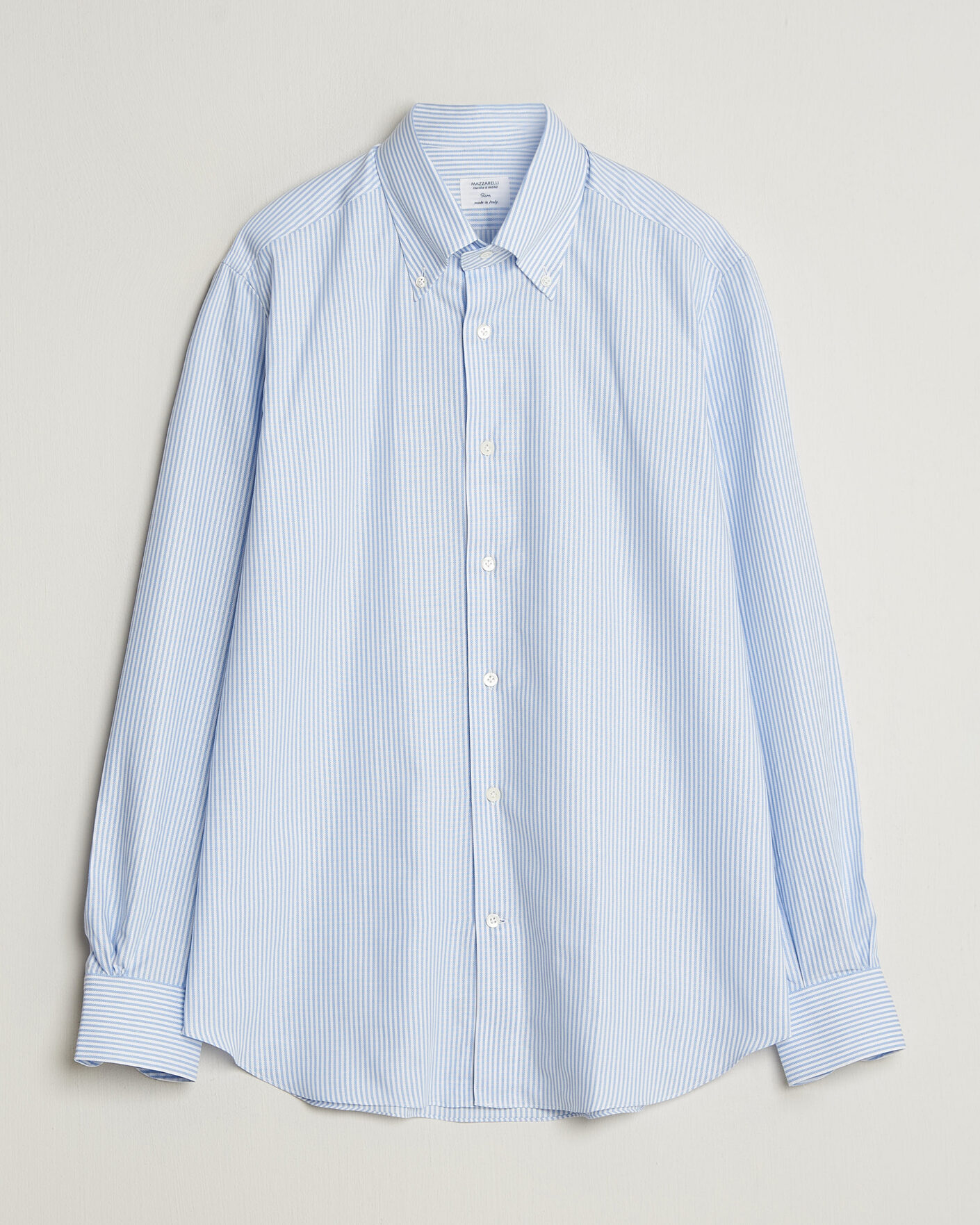 Uomini | Camicie | Mazzarelli | Soft Oxford Button Down Shirt Light Blue Stripe