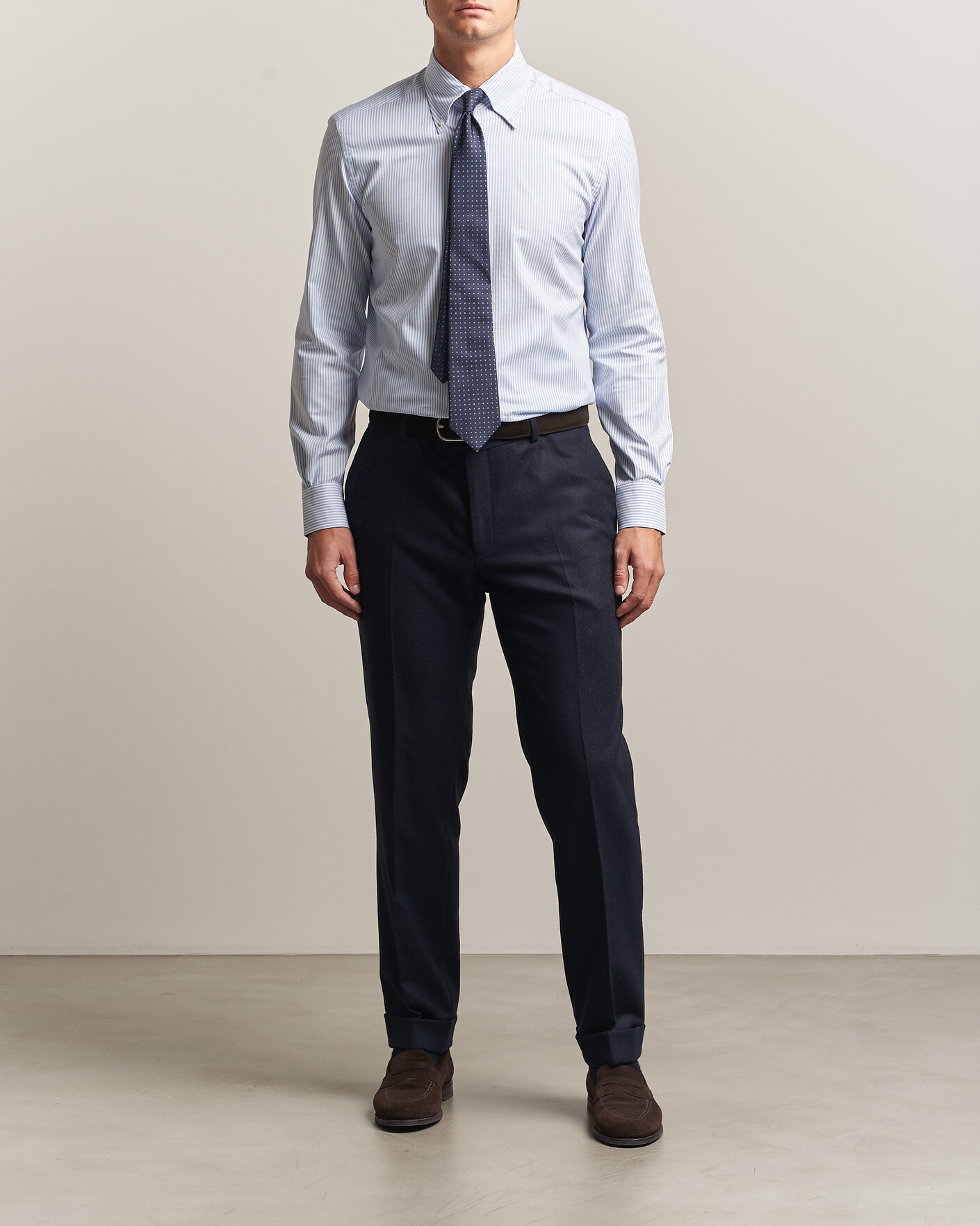 Uomini | Camicie | Mazzarelli | Soft Oxford Button Down Shirt Light Blue Stripe