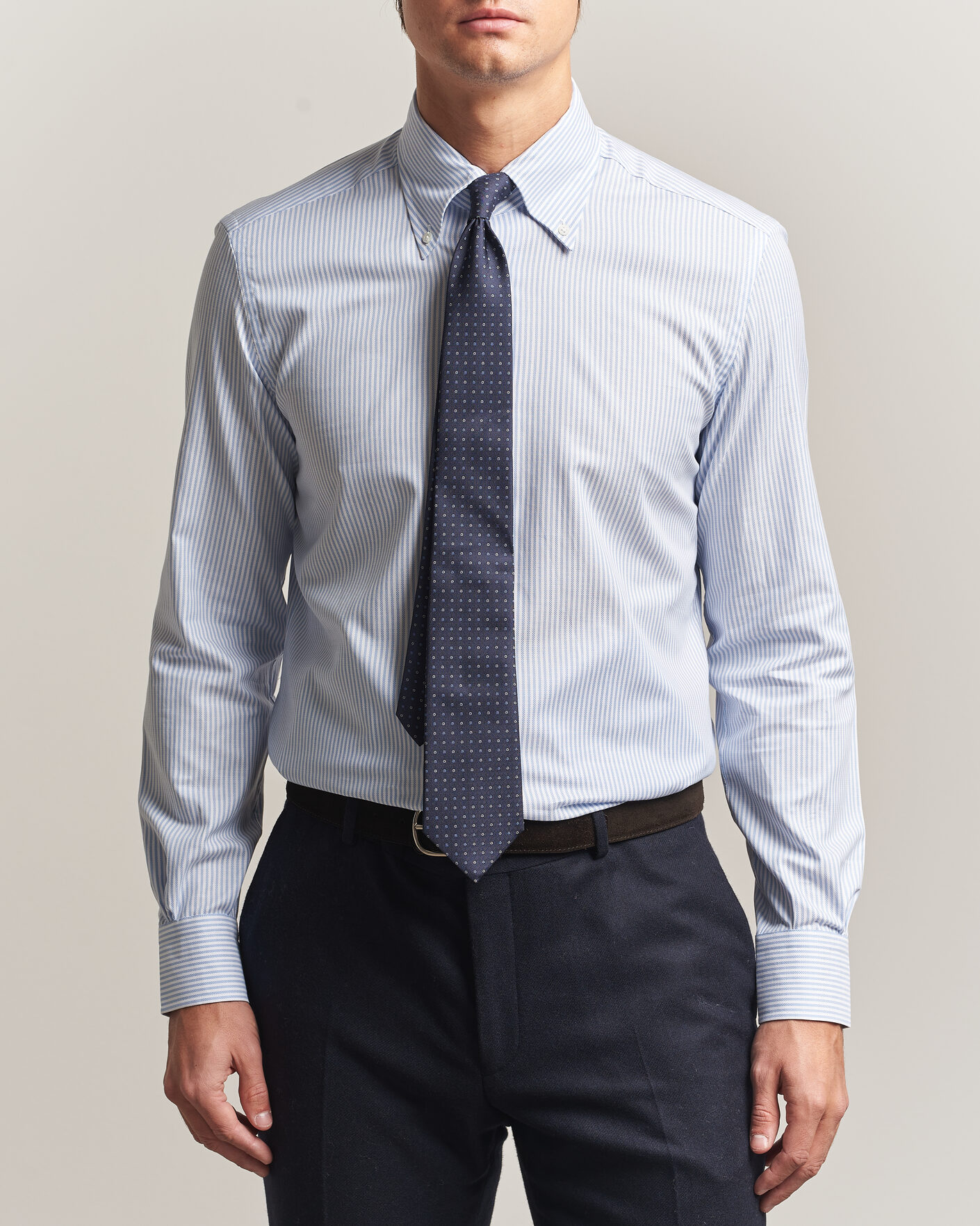 Uomini | Camicie | Mazzarelli | Soft Oxford Button Down Shirt Light Blue Stripe