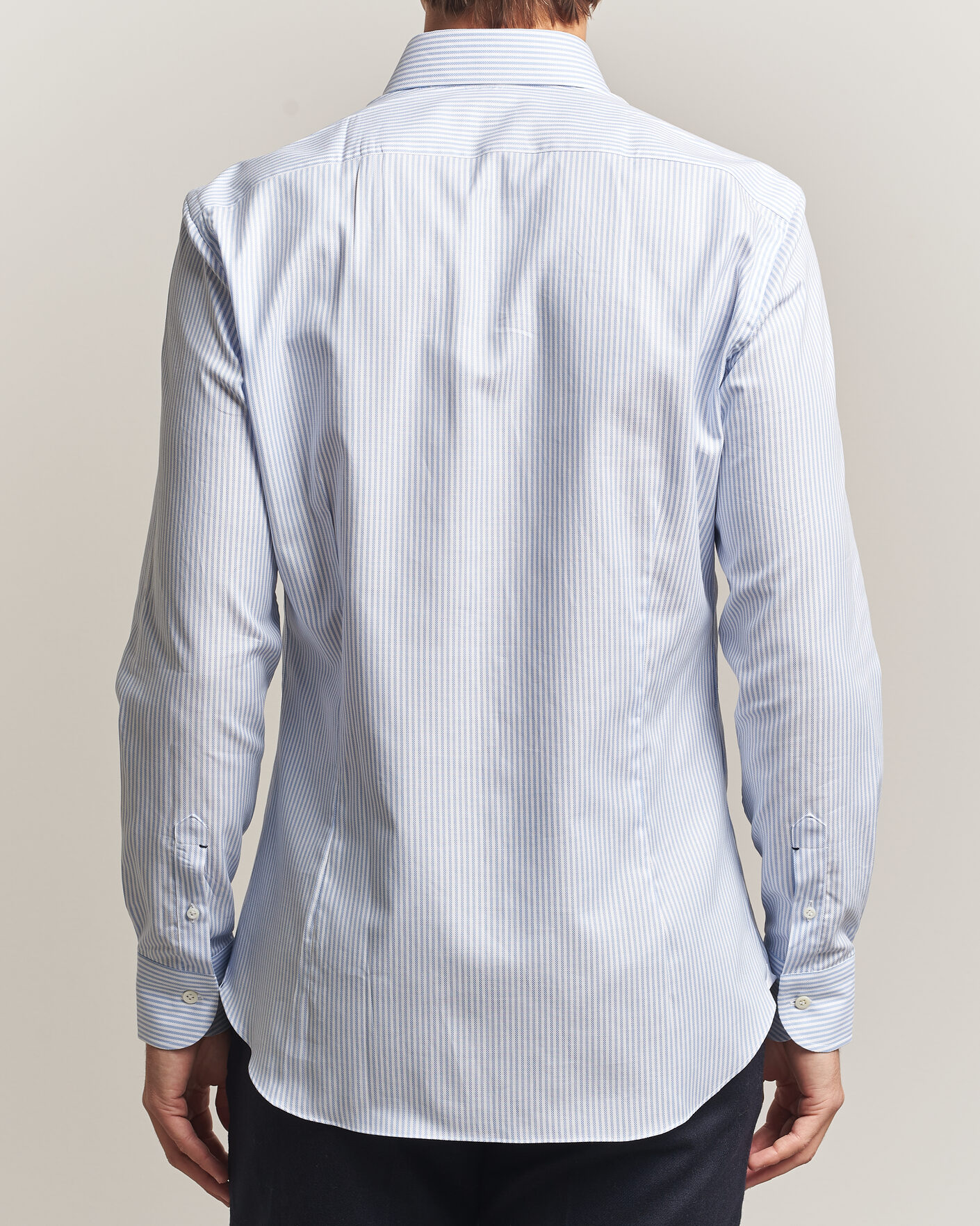 Uomini | Camicie | Mazzarelli | Soft Oxford Button Down Shirt Light Blue Stripe