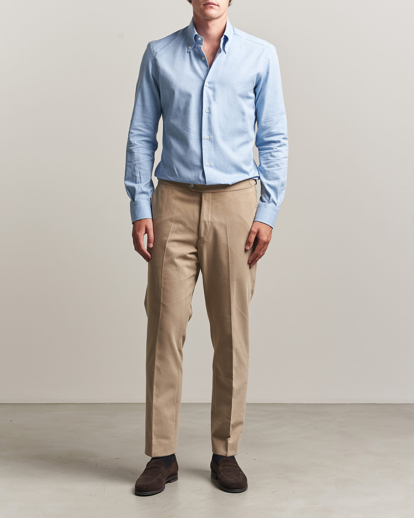 Uomini | Camicie | Mazzarelli | Soft Flannel Button Down Shirt Light Blue