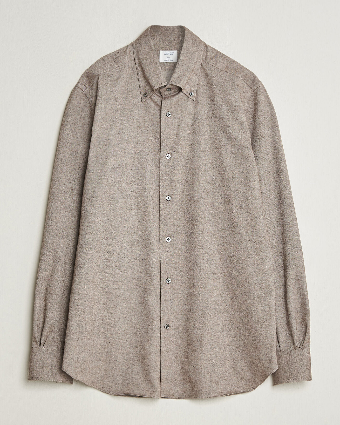 Uomini | Camicie | Mazzarelli | Soft Flannel Button Down Shirt Taupe