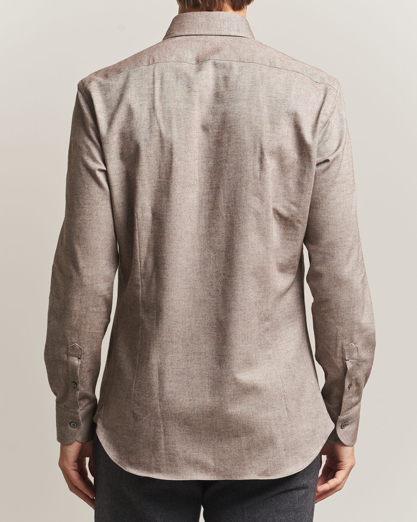 Uomini | Camicie | Mazzarelli | Soft Flannel Button Down Shirt Taupe