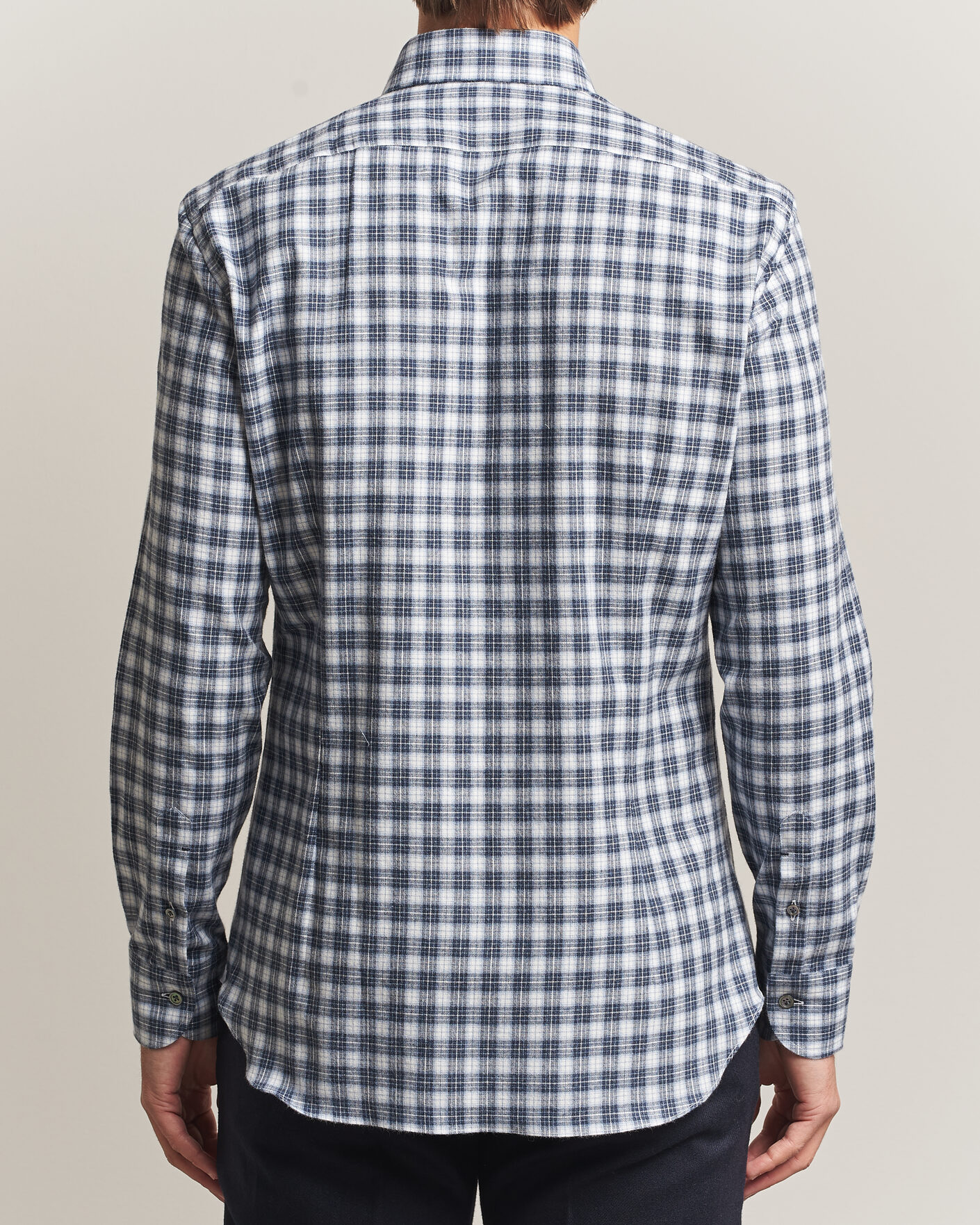 Uomini | Camicie | Mazzarelli | Soft Flannel Button Down Shirt Navy