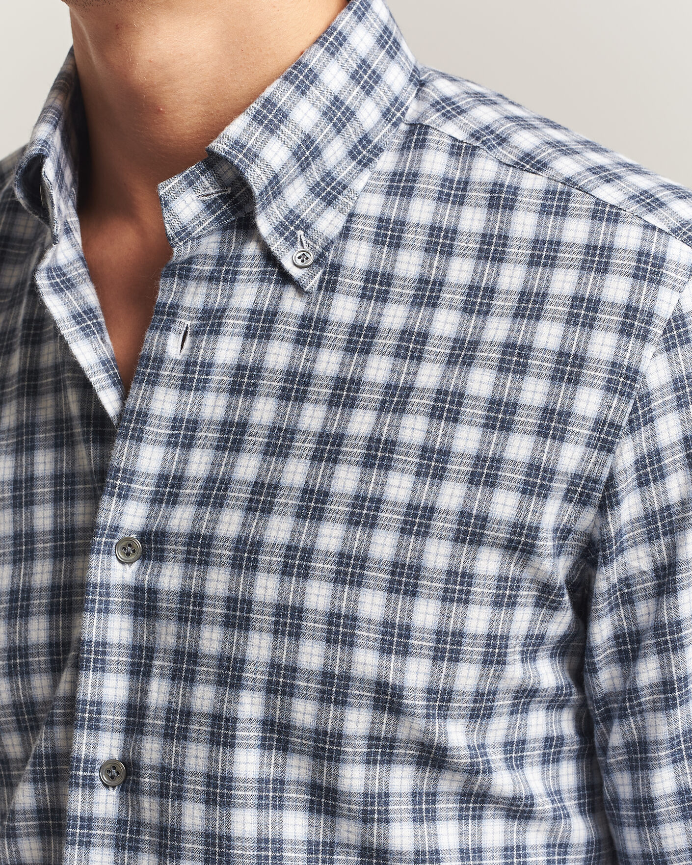 Uomini | Camicie | Mazzarelli | Soft Flannel Button Down Shirt Navy