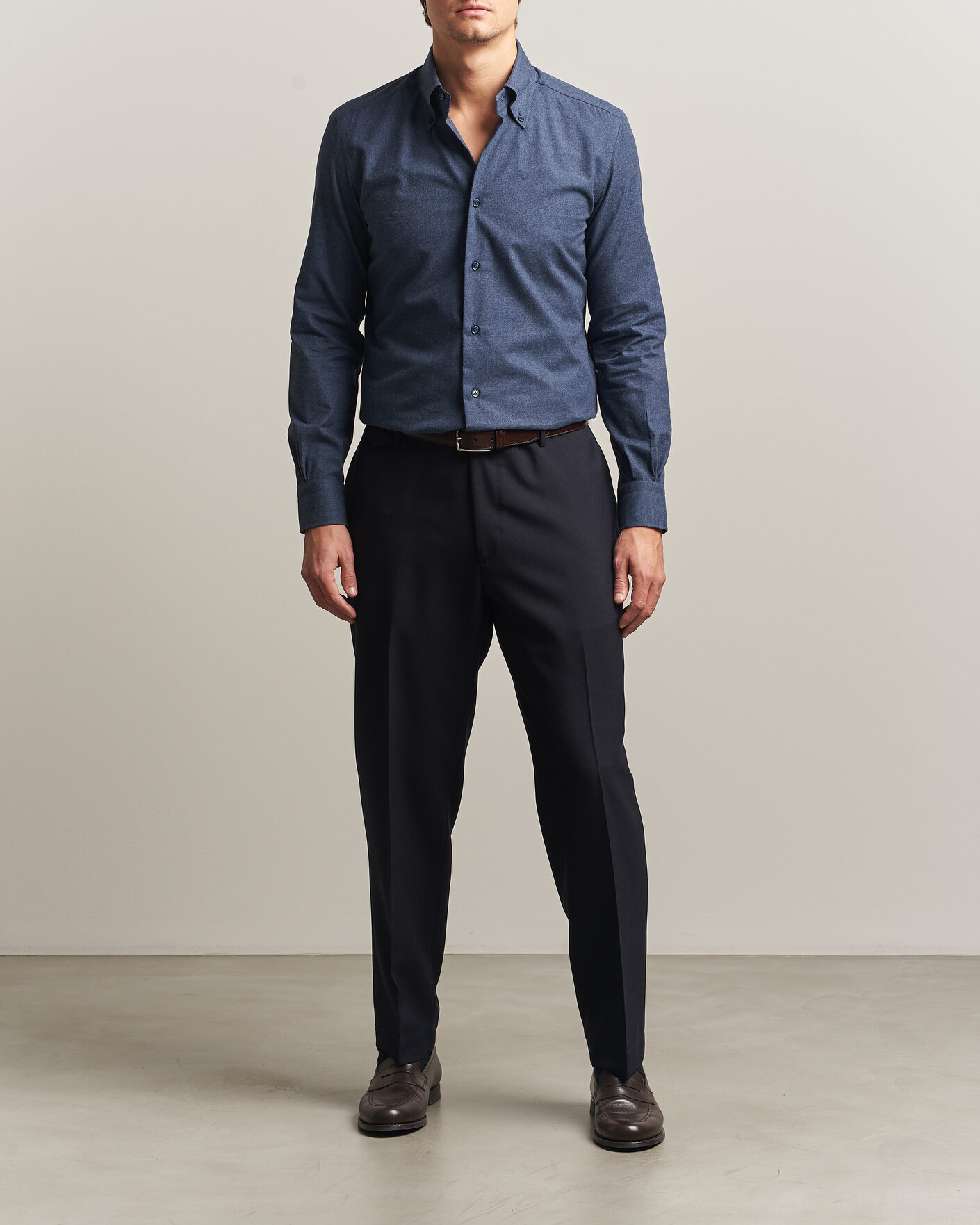 Uomini | Camicie | Mazzarelli | Soft Flannel Button Down Shirt Navy