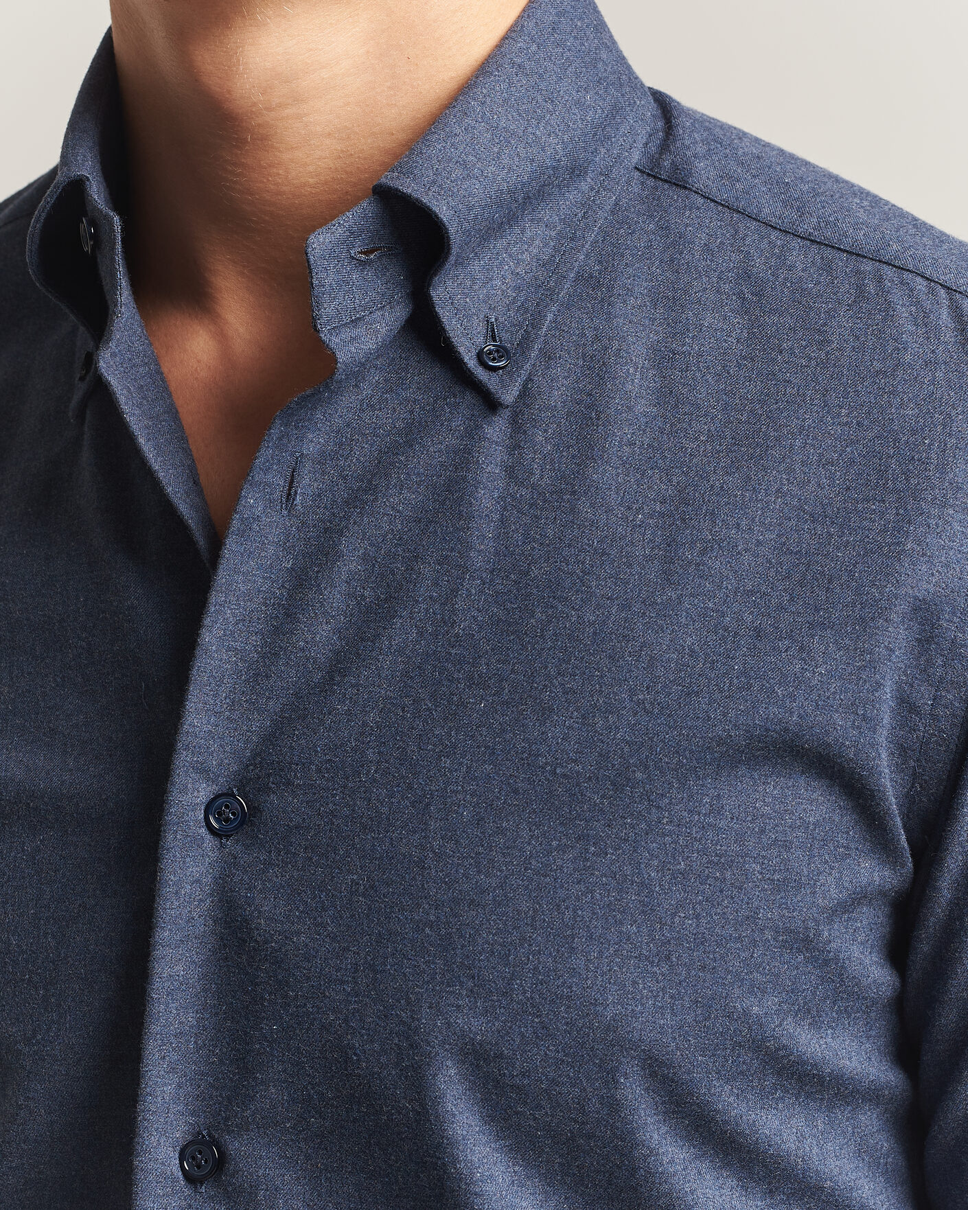 Uomini | Camicie | Mazzarelli | Soft Flannel Button Down Shirt Navy