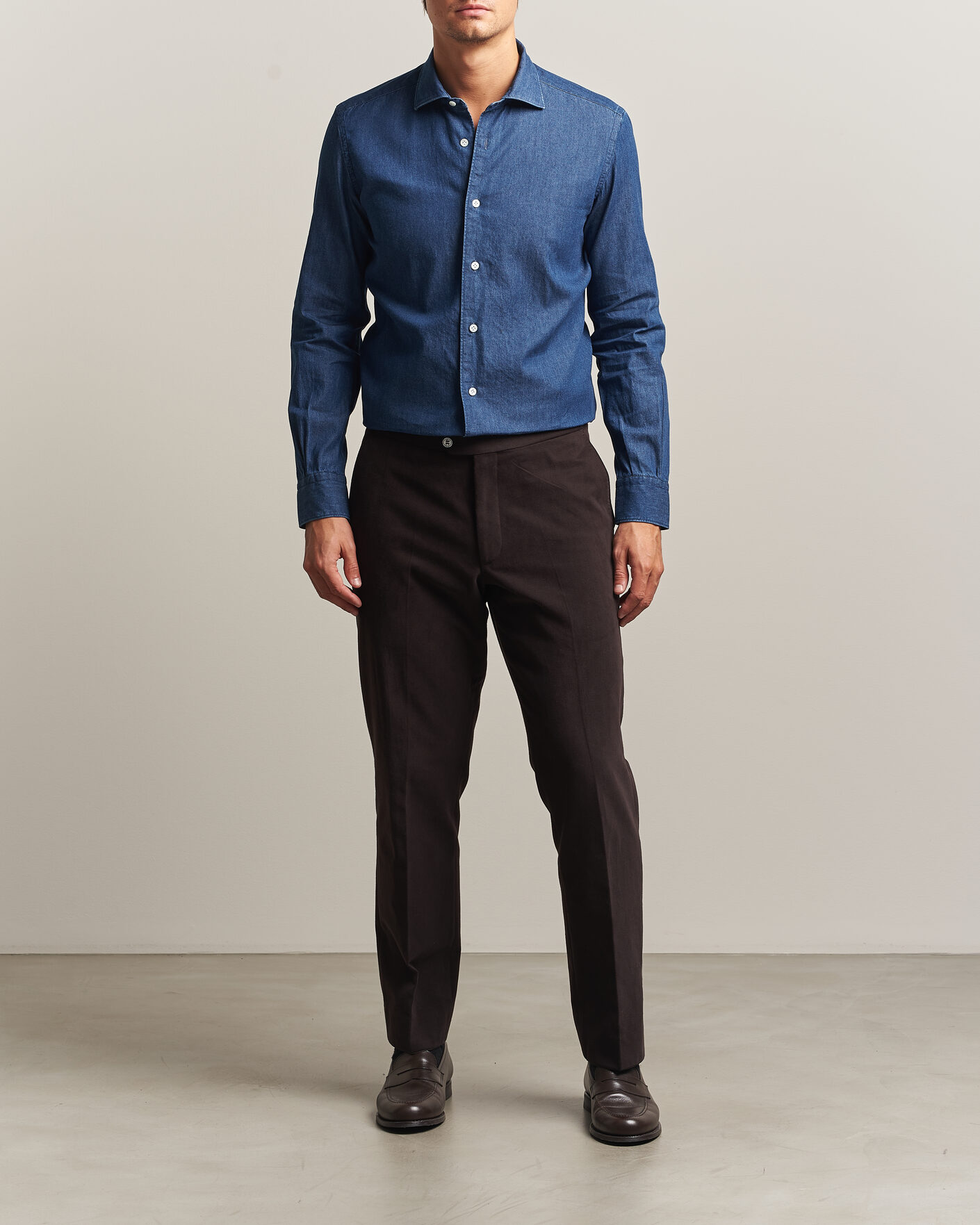 Uomini | Camicie | Mazzarelli | Soft Denim Shirt Blue Wash