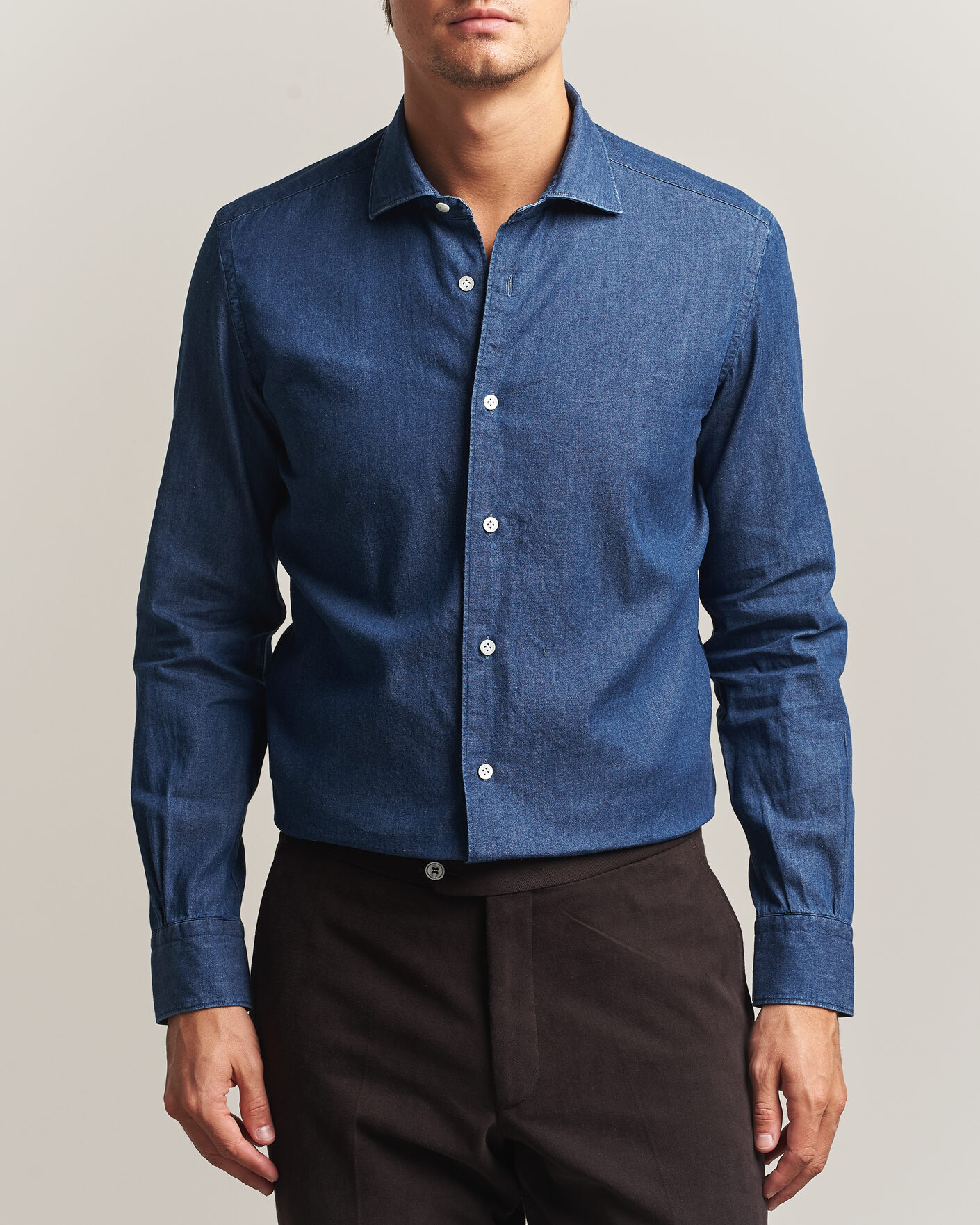 Uomini | Camicie | Mazzarelli | Soft Denim Shirt Blue Wash