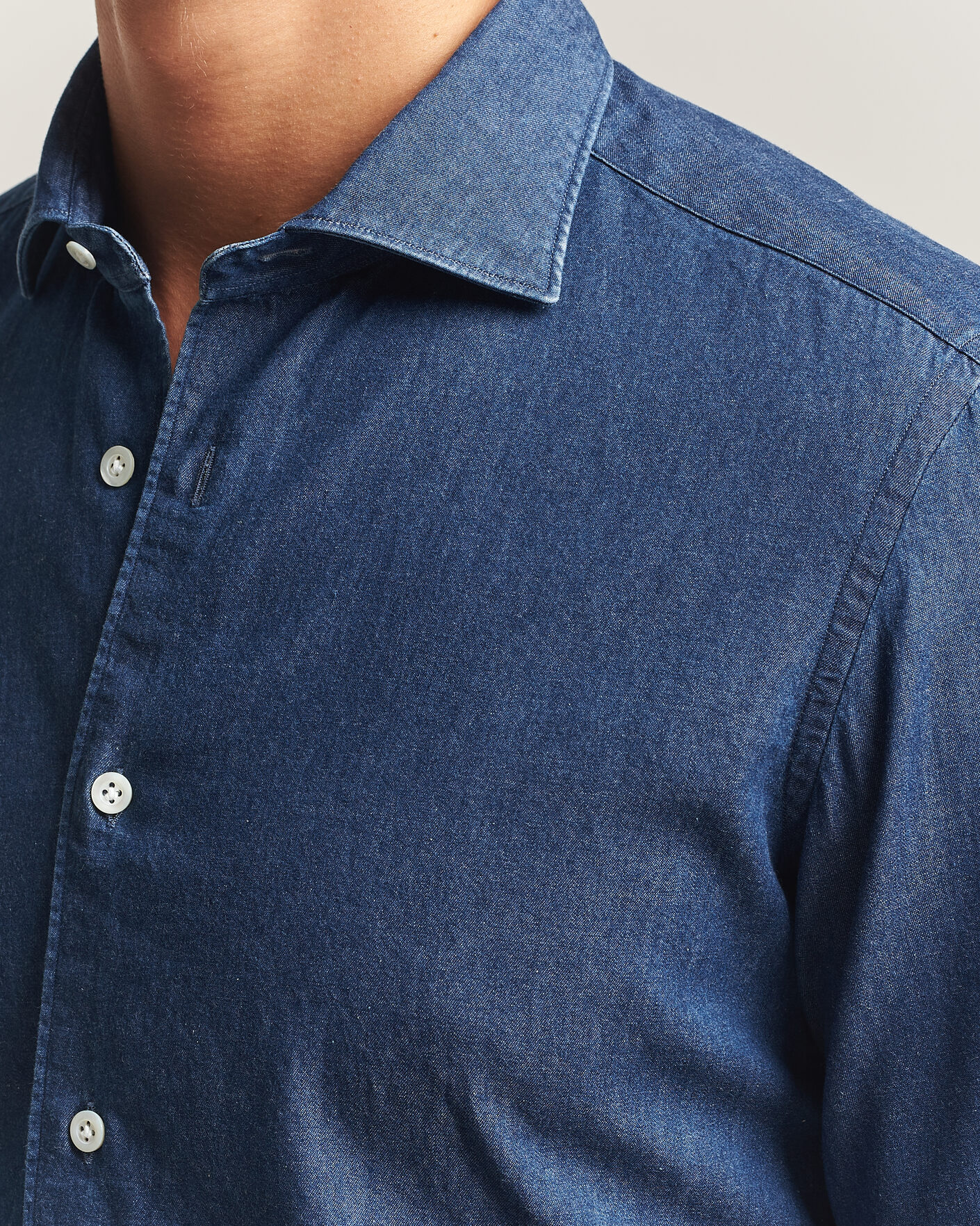 Uomini | Camicie | Mazzarelli | Soft Denim Shirt Blue Wash