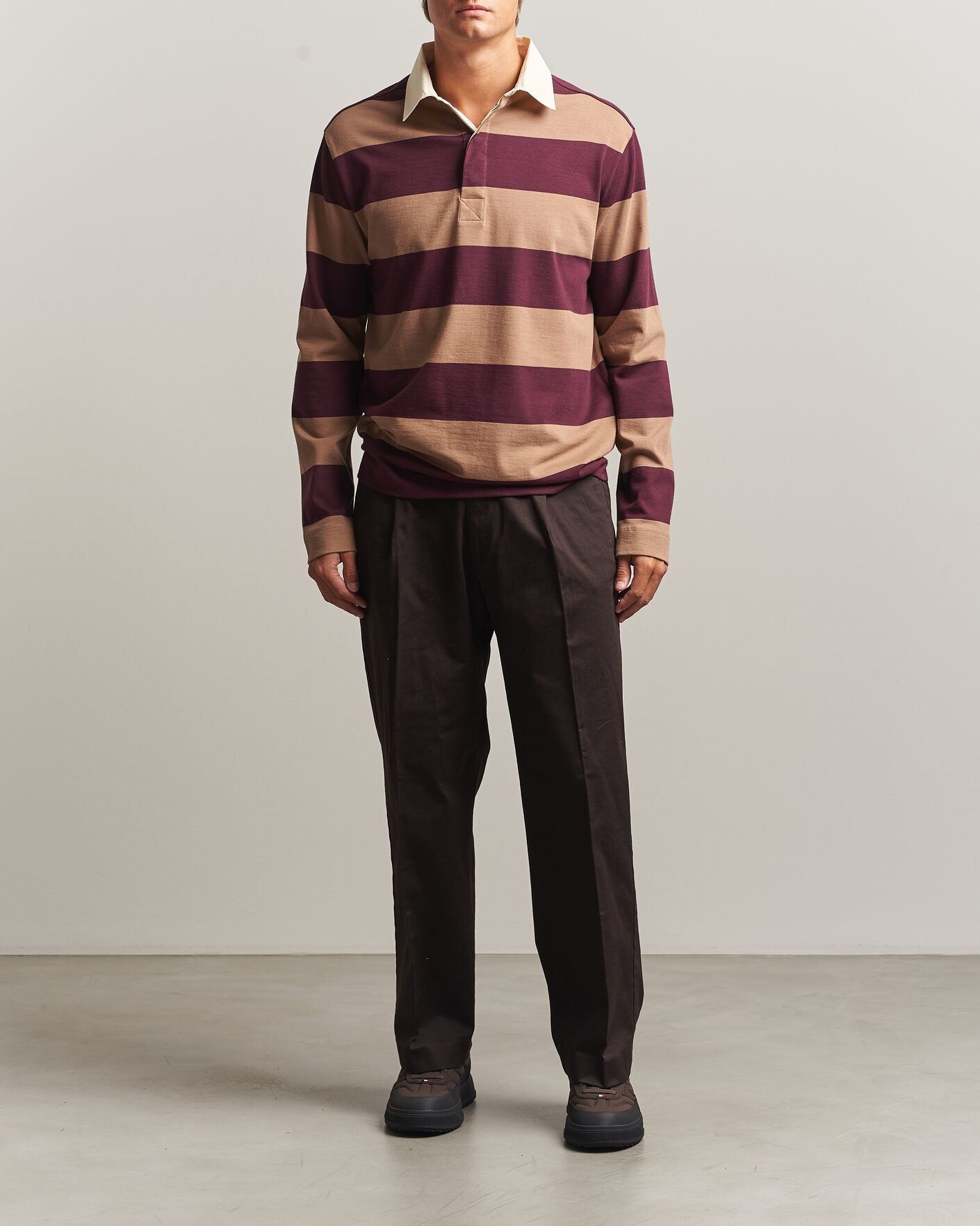 Uomini | Maglieria | Moncler | Striped Rugby Sweater Brown/Burgundy