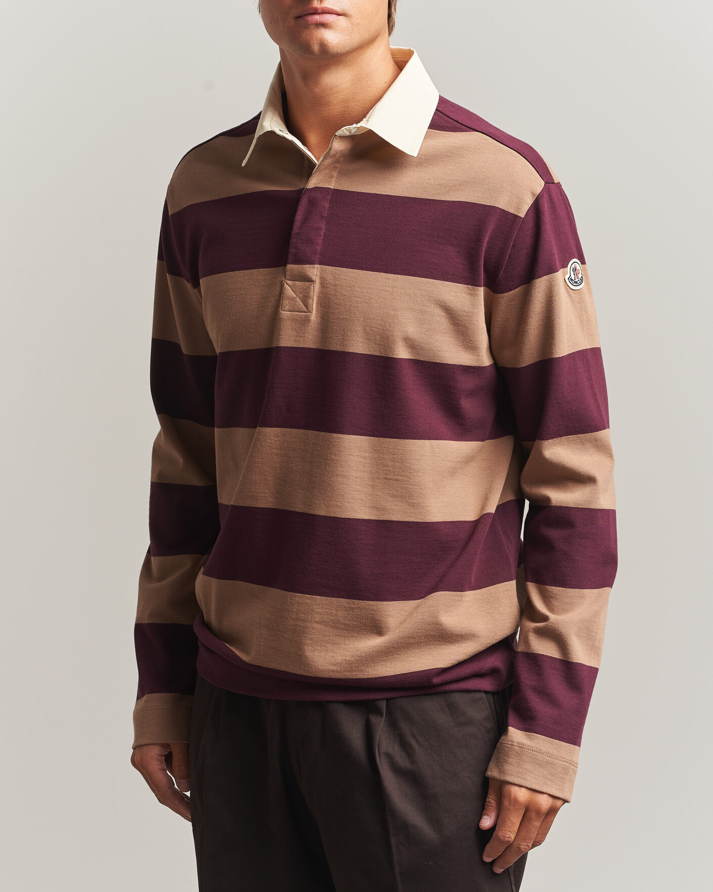 Uomini | Maglieria | Moncler | Striped Rugby Sweater Brown/Burgundy