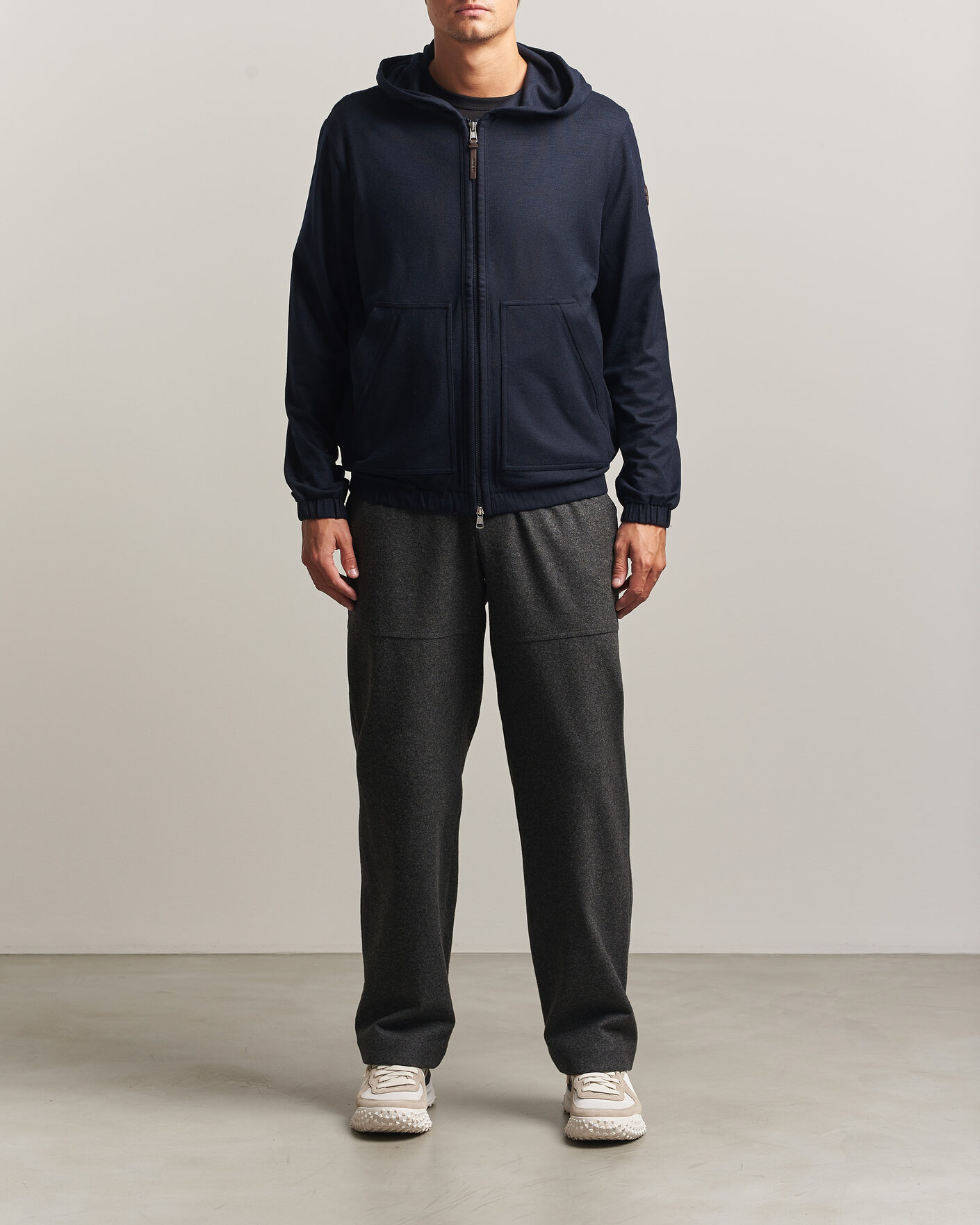 Uomini | Maglieria | Moncler | Full Zip Flannel Hoodie Navy
