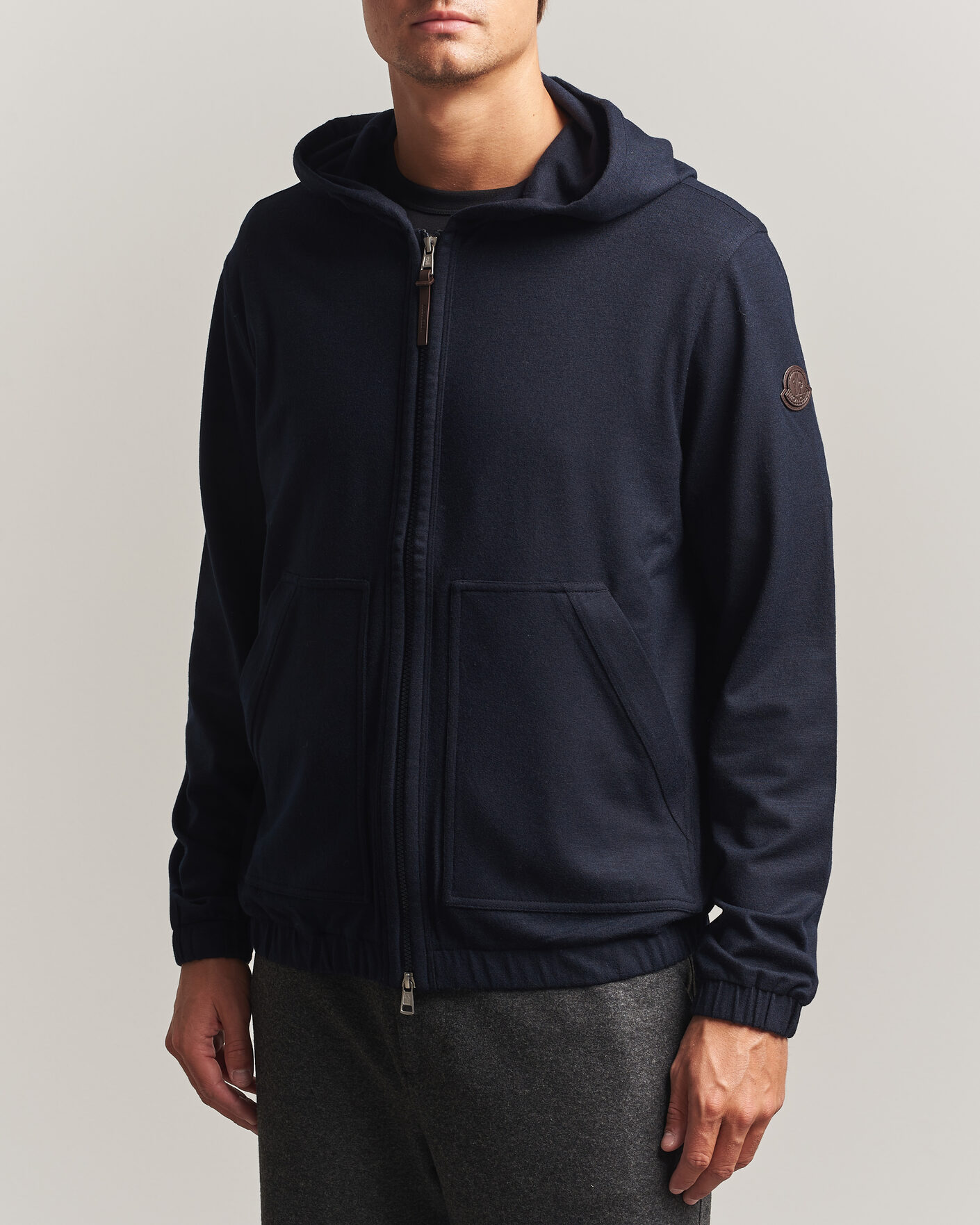 Uomini | Maglieria | Moncler | Full Zip Flannel Hoodie Navy