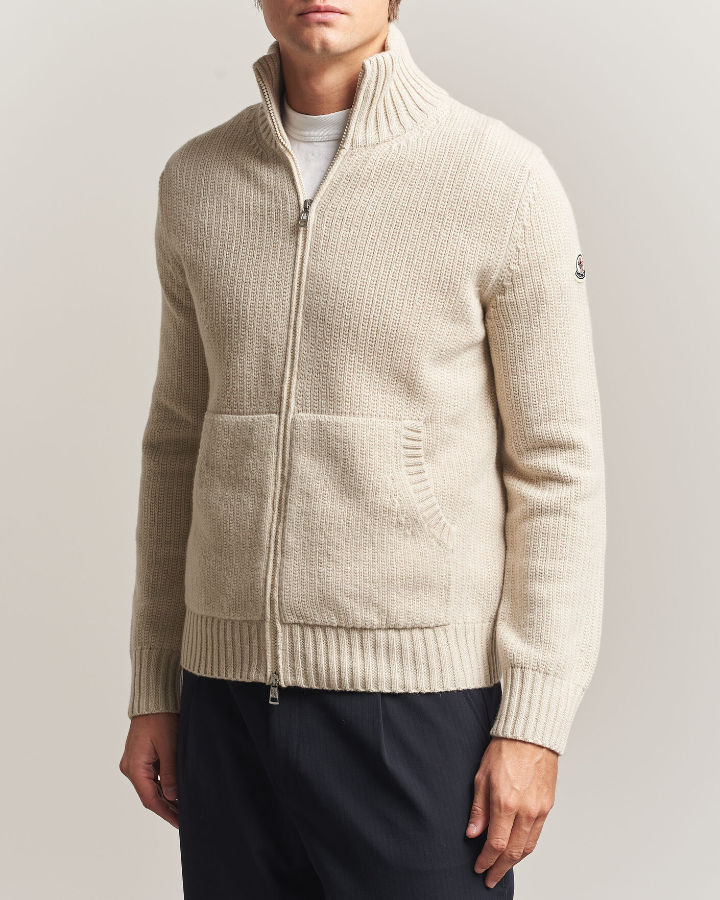 Uomini | Maglieria | Moncler | Full Zip Cardigan Light Beige