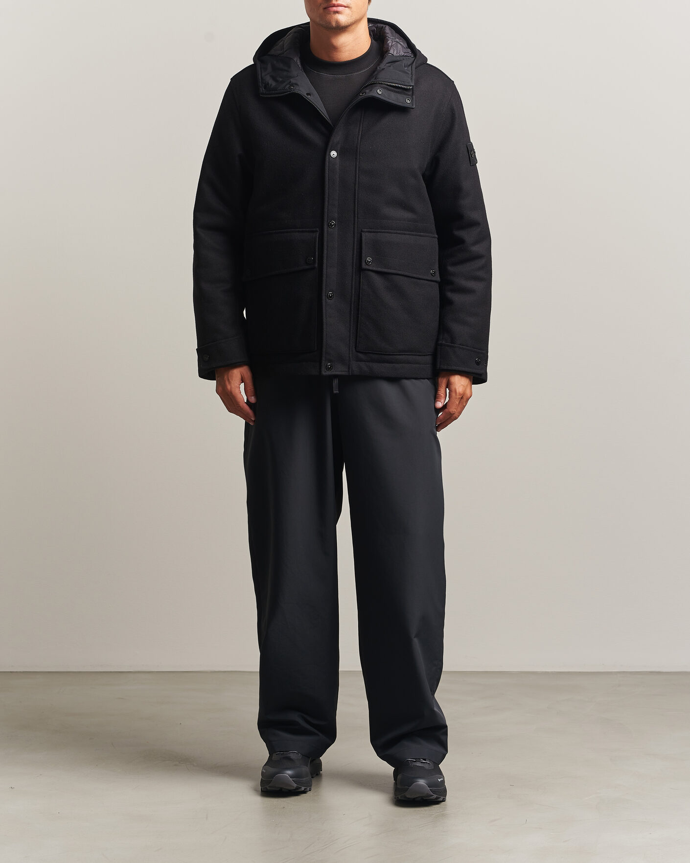 Uomini | Giacche | Stone Island | Ghost Wool/Nylon Flannel Short Parka Black