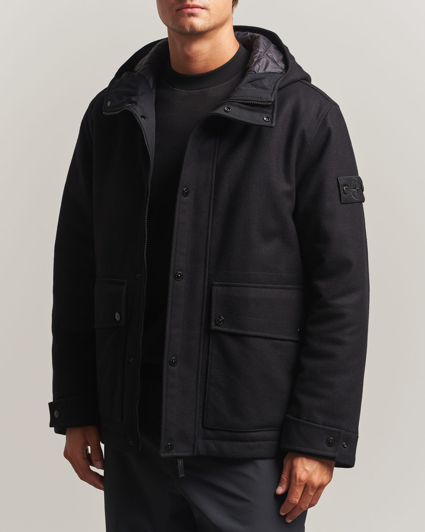Uomini | Giacche | Stone Island | Ghost Wool/Nylon Flannel Short Parka Black
