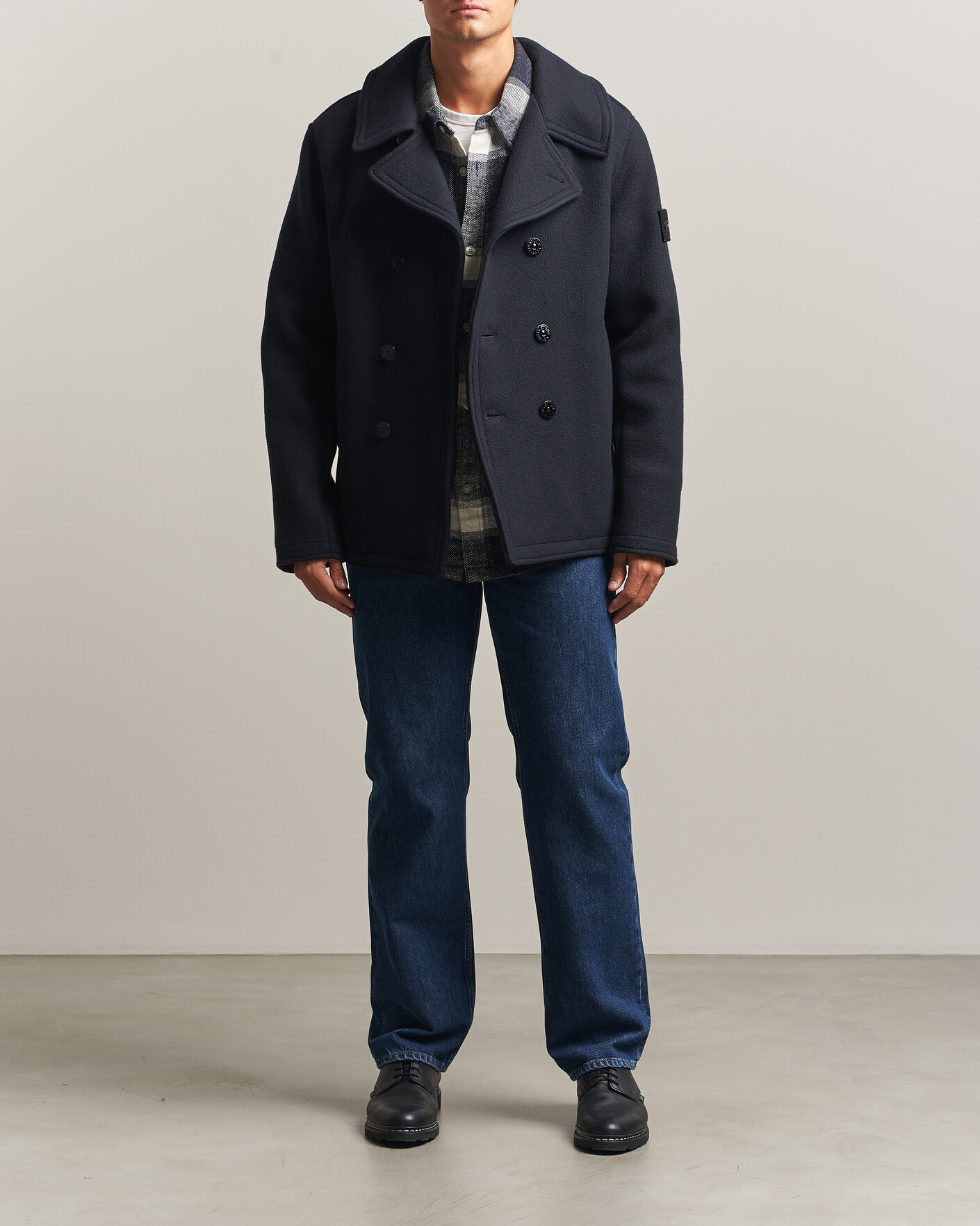 Uomini | Giacche | Stone Island | Heavy Melton Wool Peacoat Navy Blue