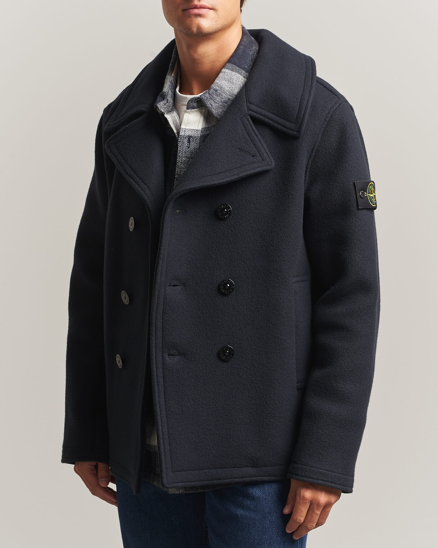 Uomini | Giacche | Stone Island | Heavy Melton Wool Peacoat Navy Blue