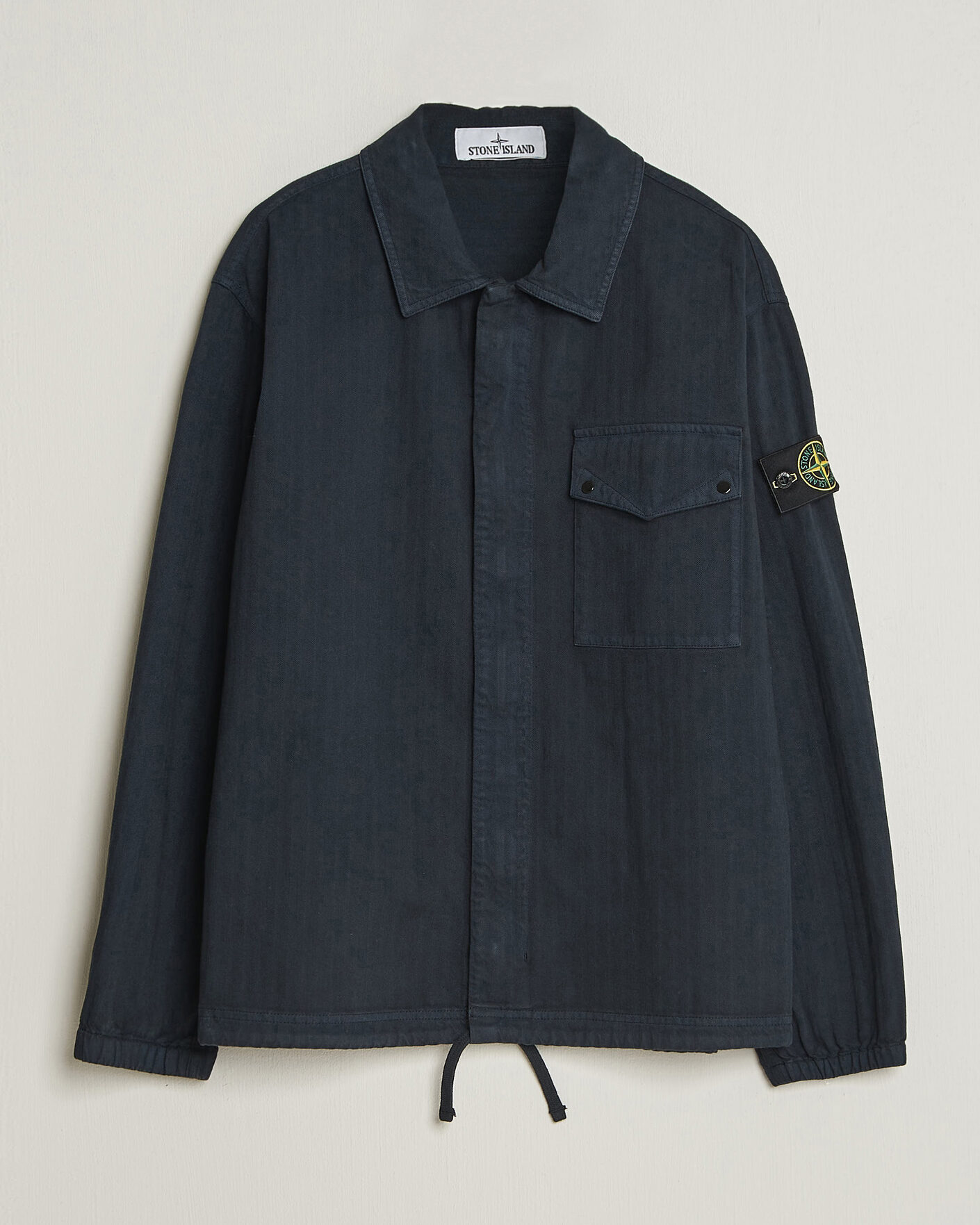 Uomini | Camicie | Stone Island | Garment Dyed Cotton Herringbone Overshirt Navy Blue