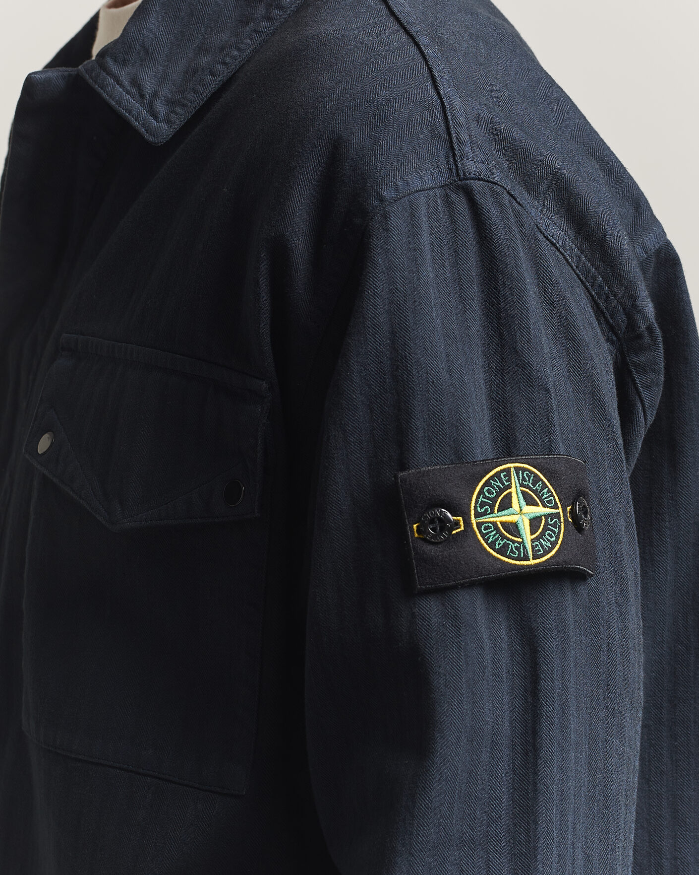 Uomini | Camicie | Stone Island | Garment Dyed Cotton Herringbone Overshirt Navy Blue