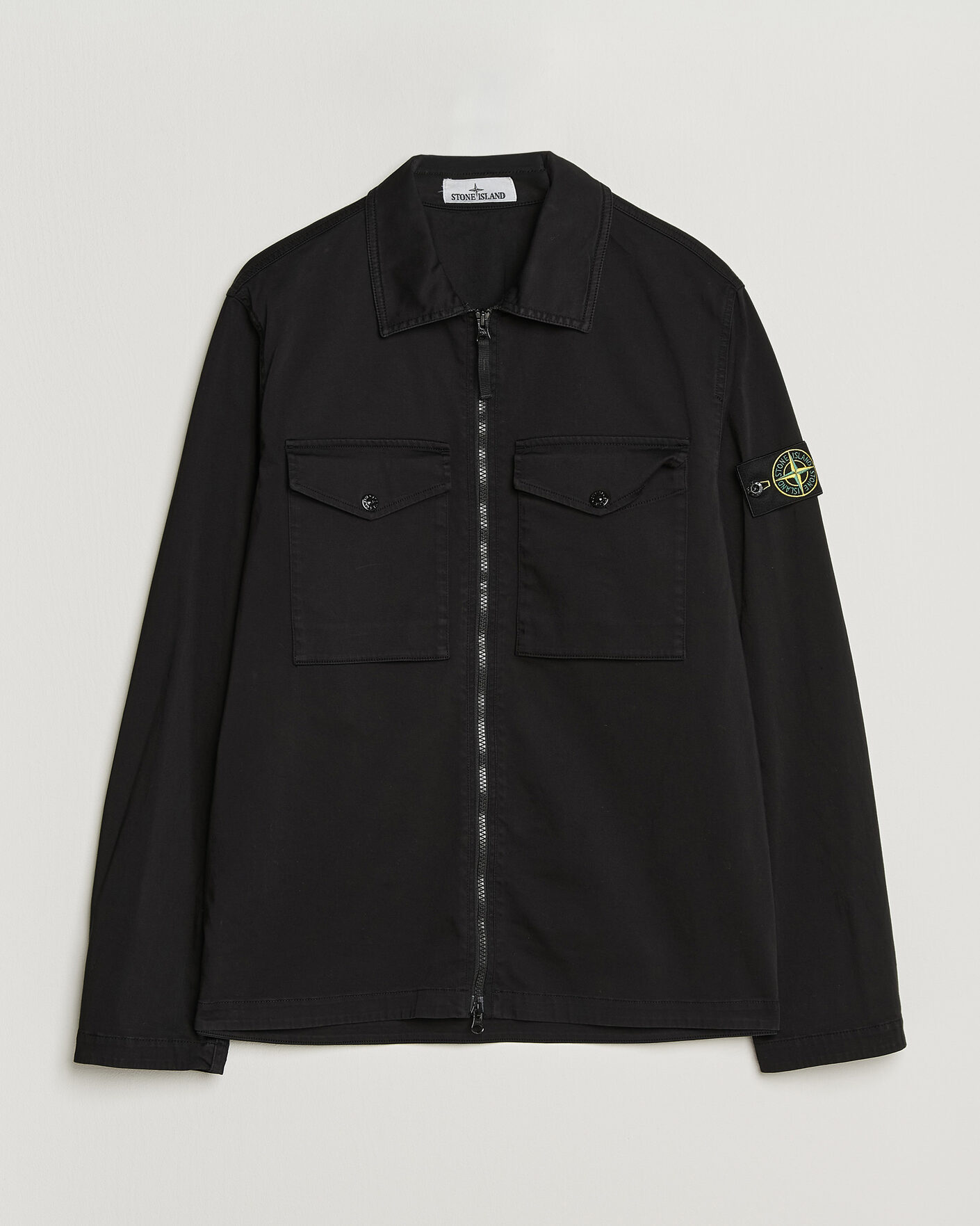Uomini | Camicie | Stone Island | Organic Cotton Satin Stretch Zip Overshirt Black