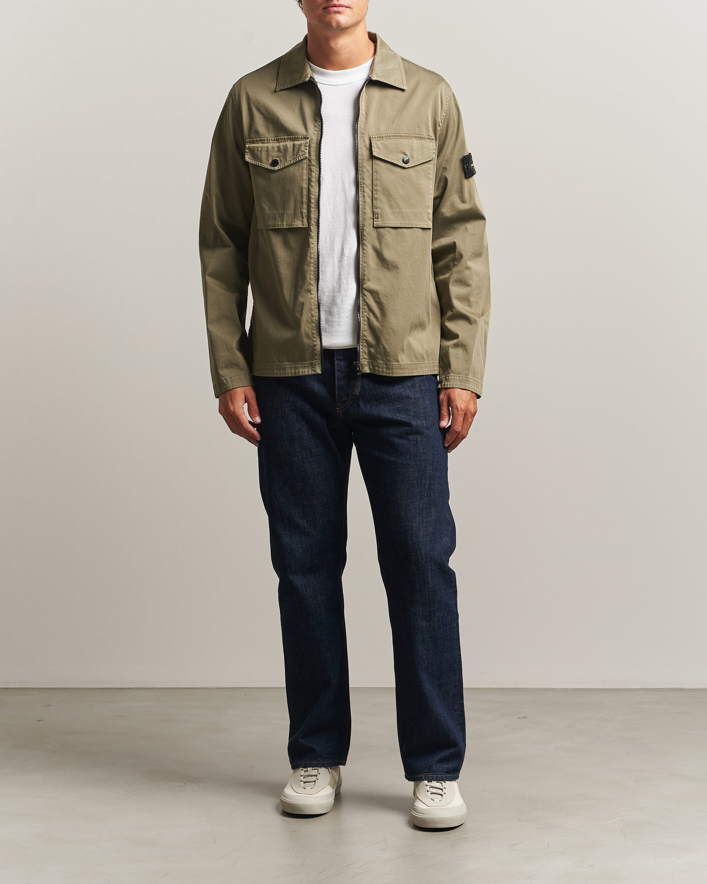 Uomini | Camicie | Stone Island | Organic Cotton Satin Stretch Zip Overshirt Miltary Green