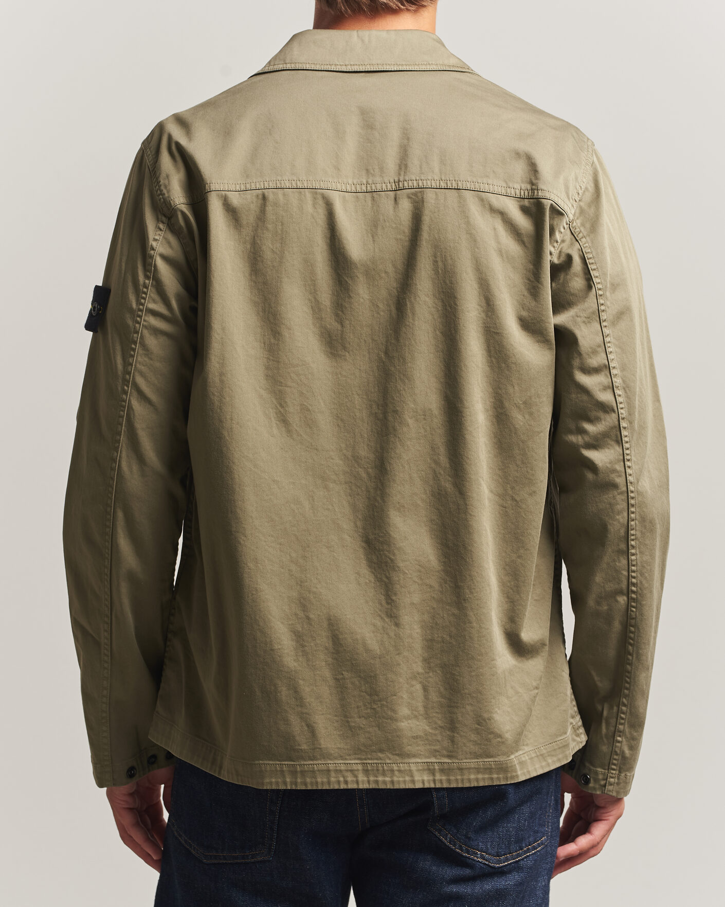 Uomini | Camicie | Stone Island | Organic Cotton Satin Stretch Zip Overshirt Miltary Green
