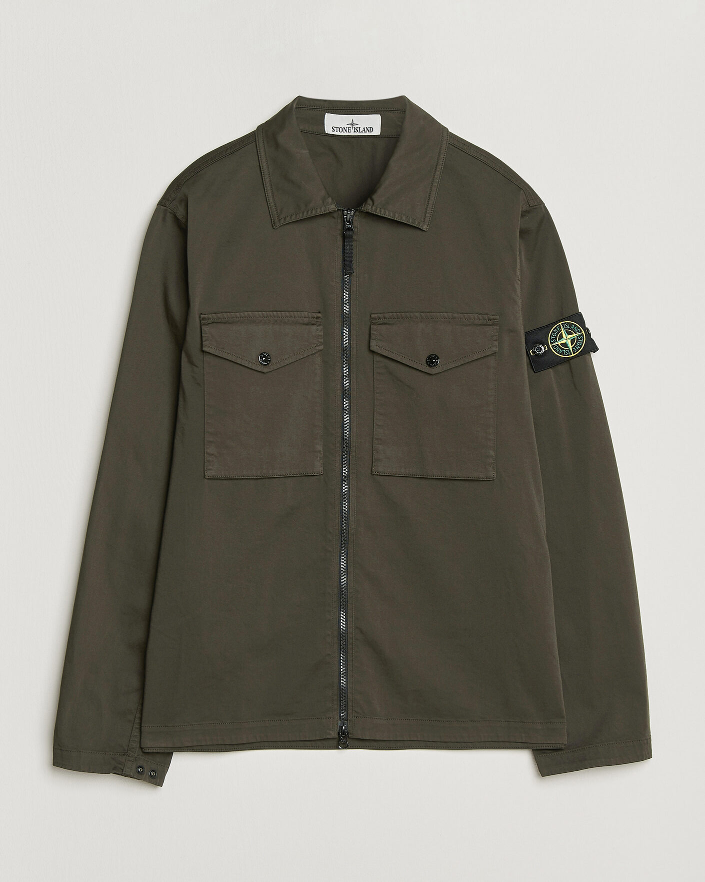 Uomini | Camicie | Stone Island | Organic Cotton Satin Stretch Zip Overshirt Grey
