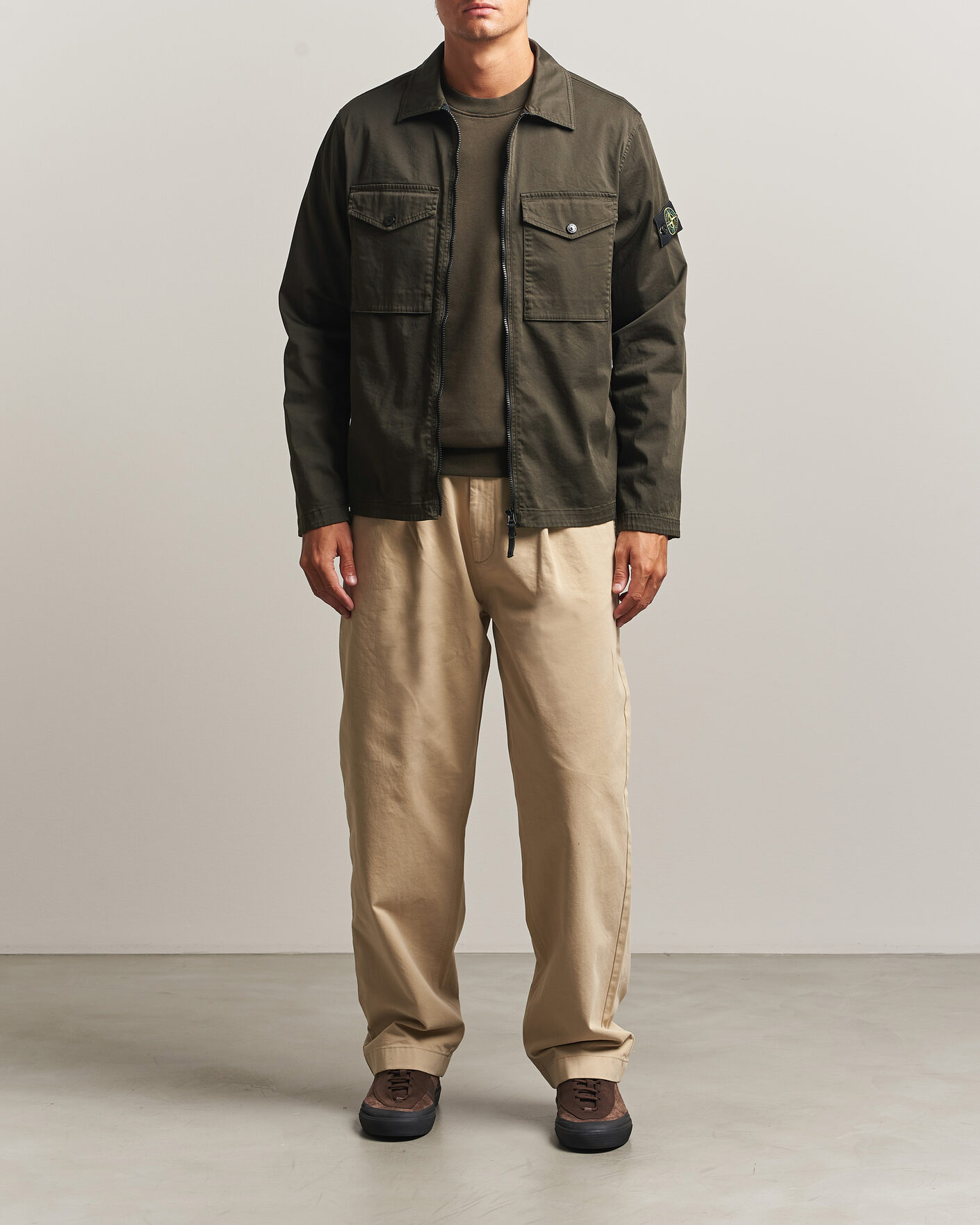 Uomini | Camicie | Stone Island | Organic Cotton Satin Stretch Zip Overshirt Grey