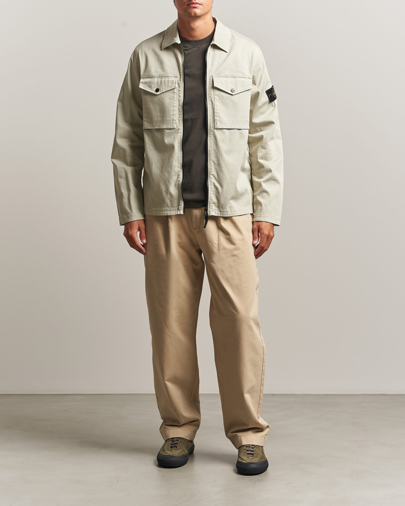 Uomini | Camicie | Stone Island | Organic Cotton Satin Stretch Zip Overshirt Sand