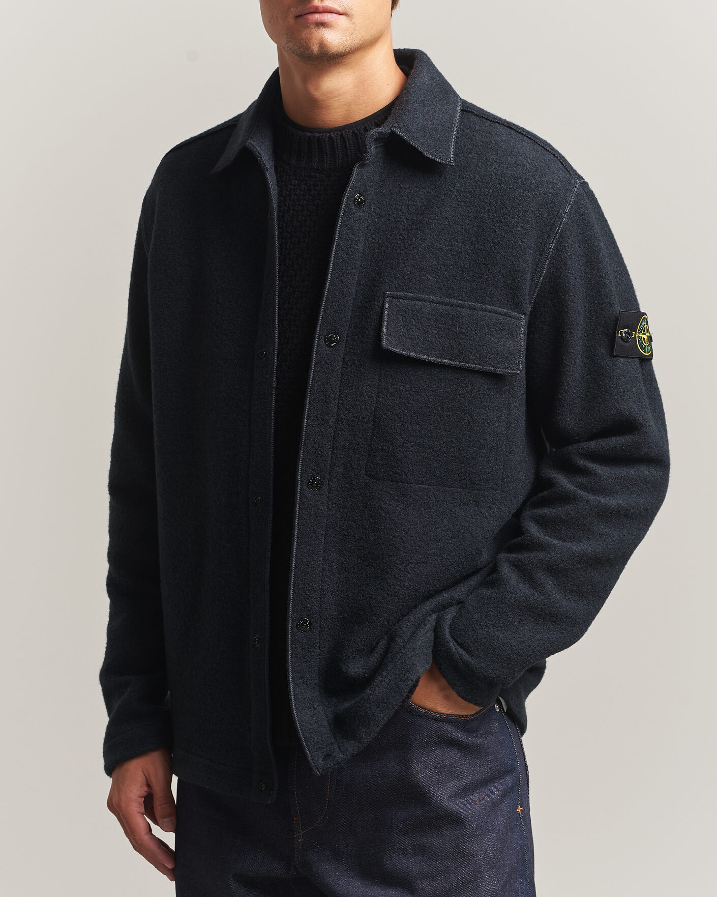 Uomini | Camicie | Stone Island | Micro Bouclé Overshirt Navy Blue