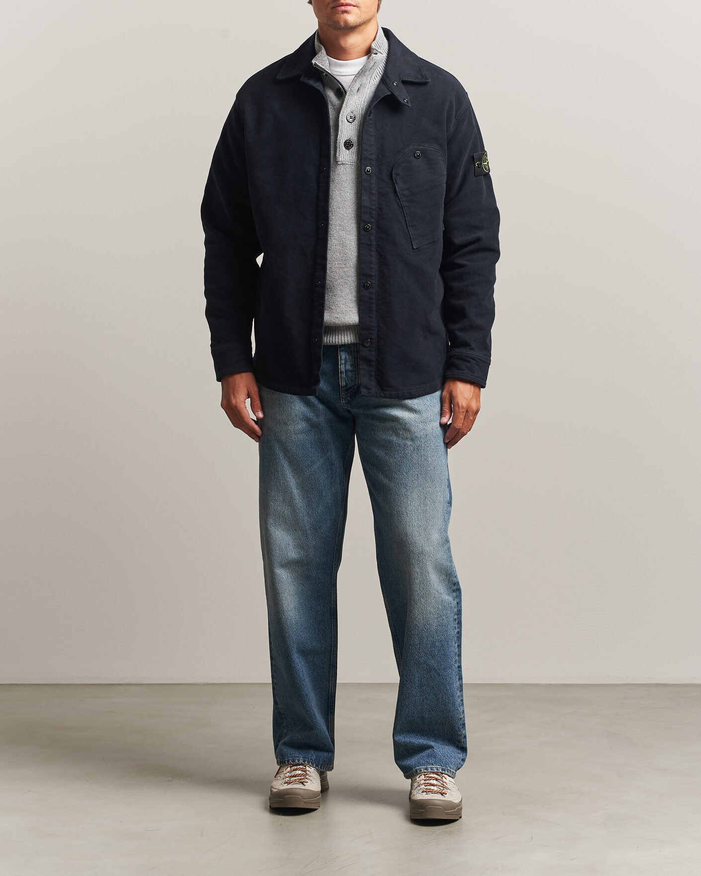 Uomini | Camicie | Stone Island | Cotton Moleskin Overshirt Navy Blue