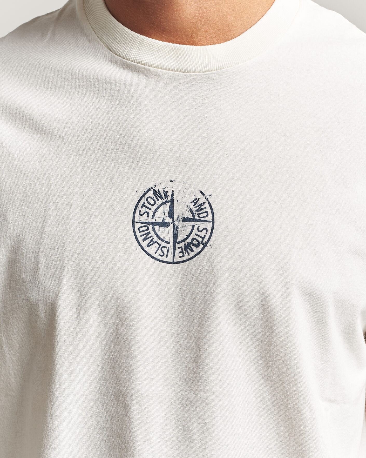 Uomini | T-shirt | Stone Island | Vertical Placement Print Cotton T-Shirt Ivory