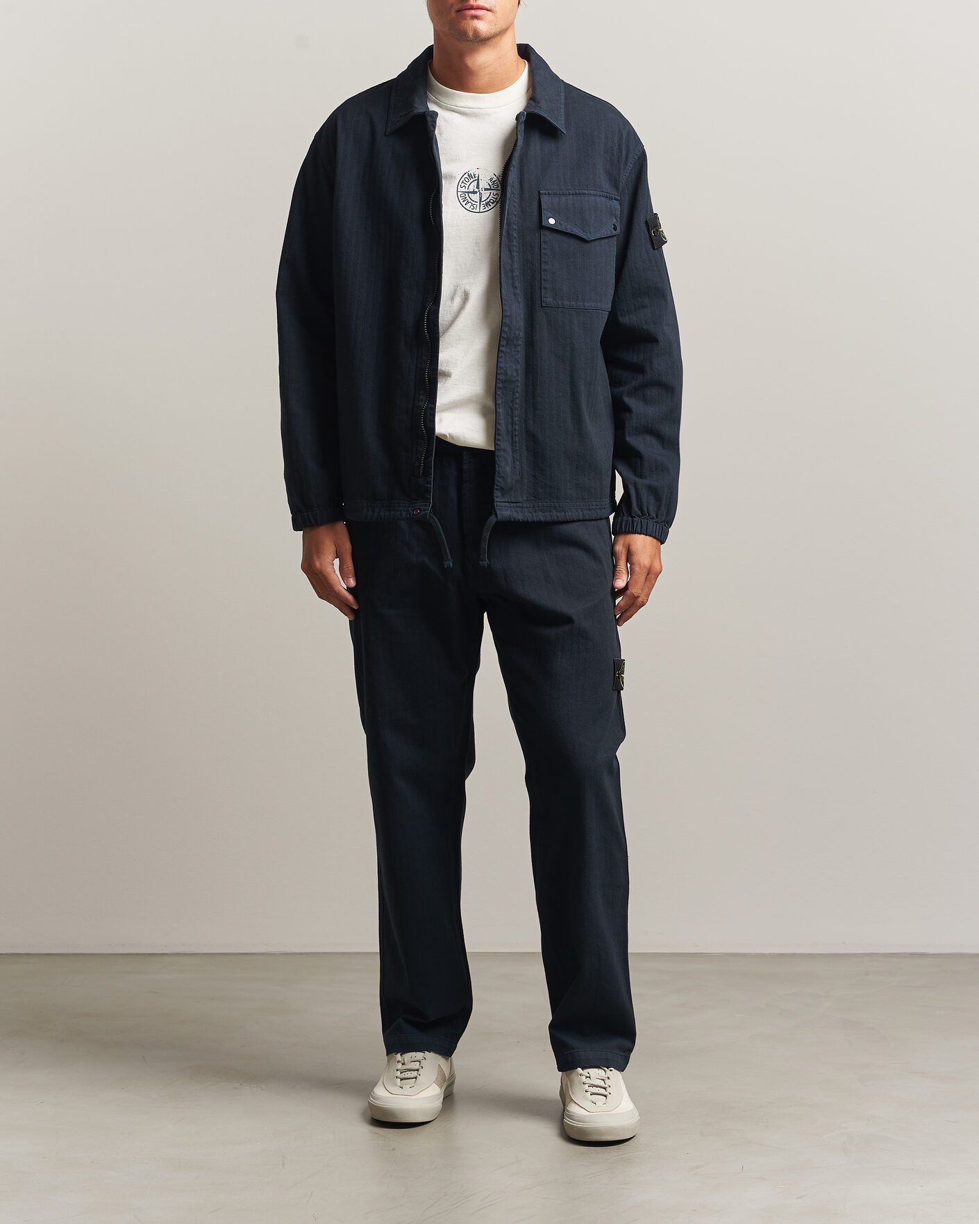 Uomini | Pantaloni | Stone Island | Cotton Herringbone Pants Navy Blue