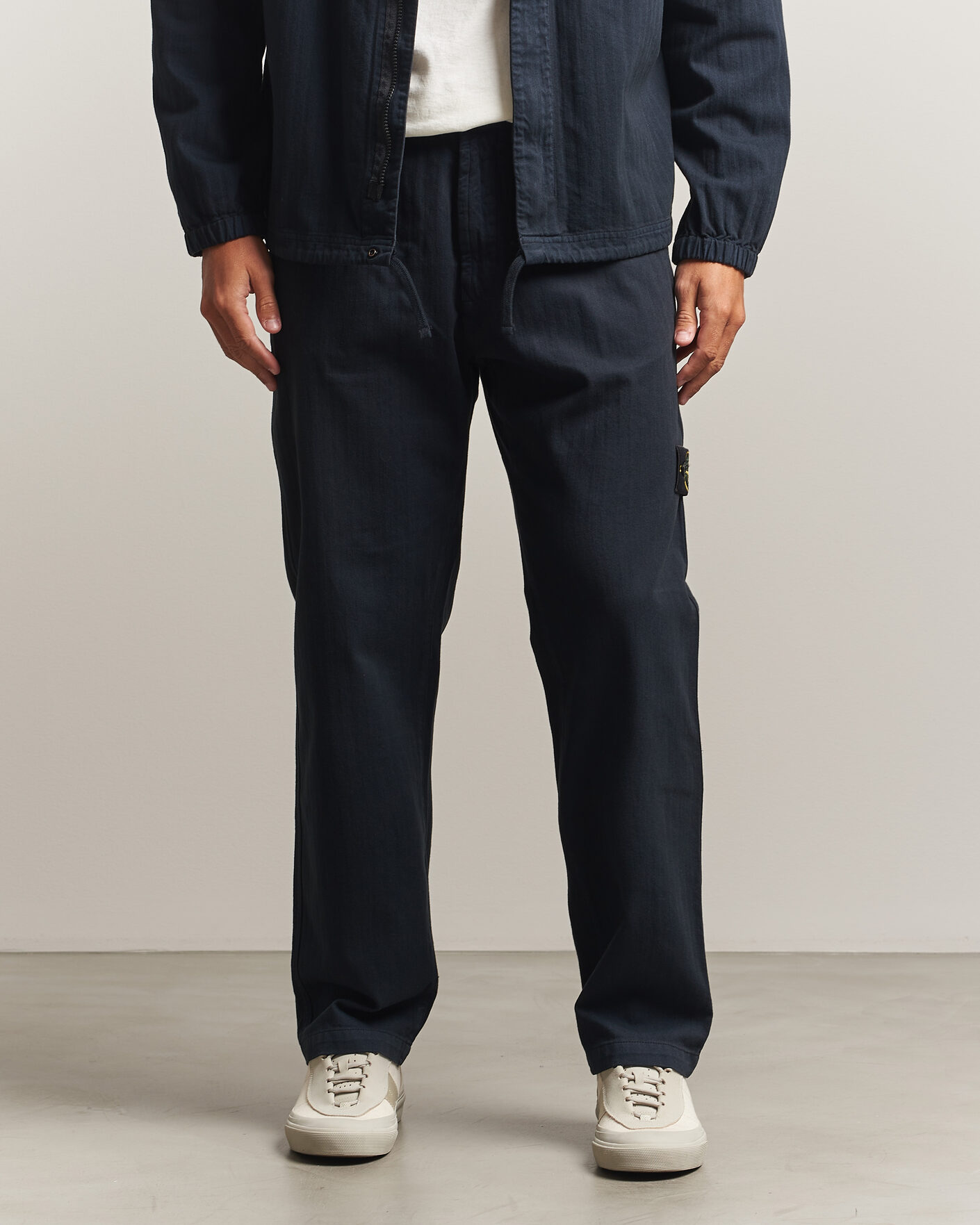 Uomini | Pantaloni | Stone Island | Cotton Herringbone Pants Navy Blue