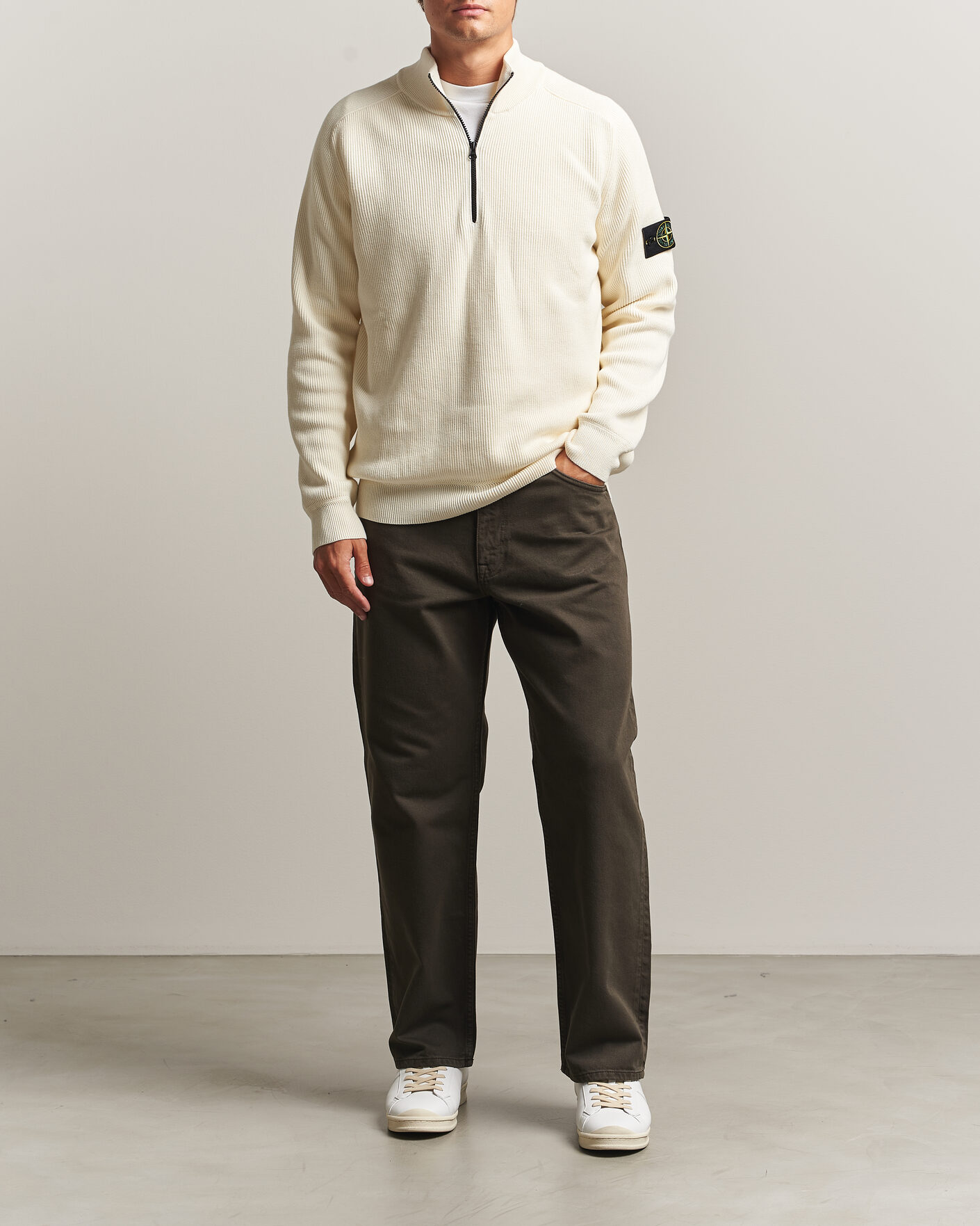 Uomini | Maglieria | Stone Island | Ribbed Soft Organic Cotton Half-Zip Ivory